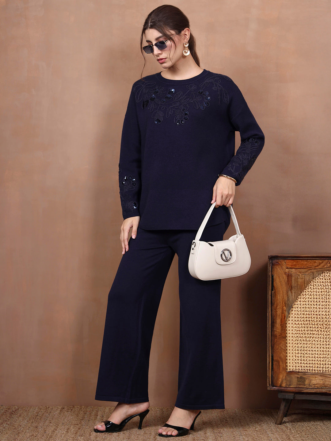 Thirty Threads Winter Wear Embellished Round Neck Long Sleeves Co-Ord Set
