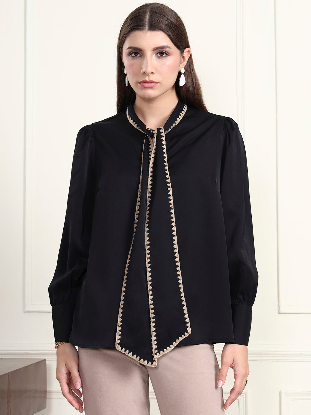 Thirty Threads Women's Black Solid Regular Shirt