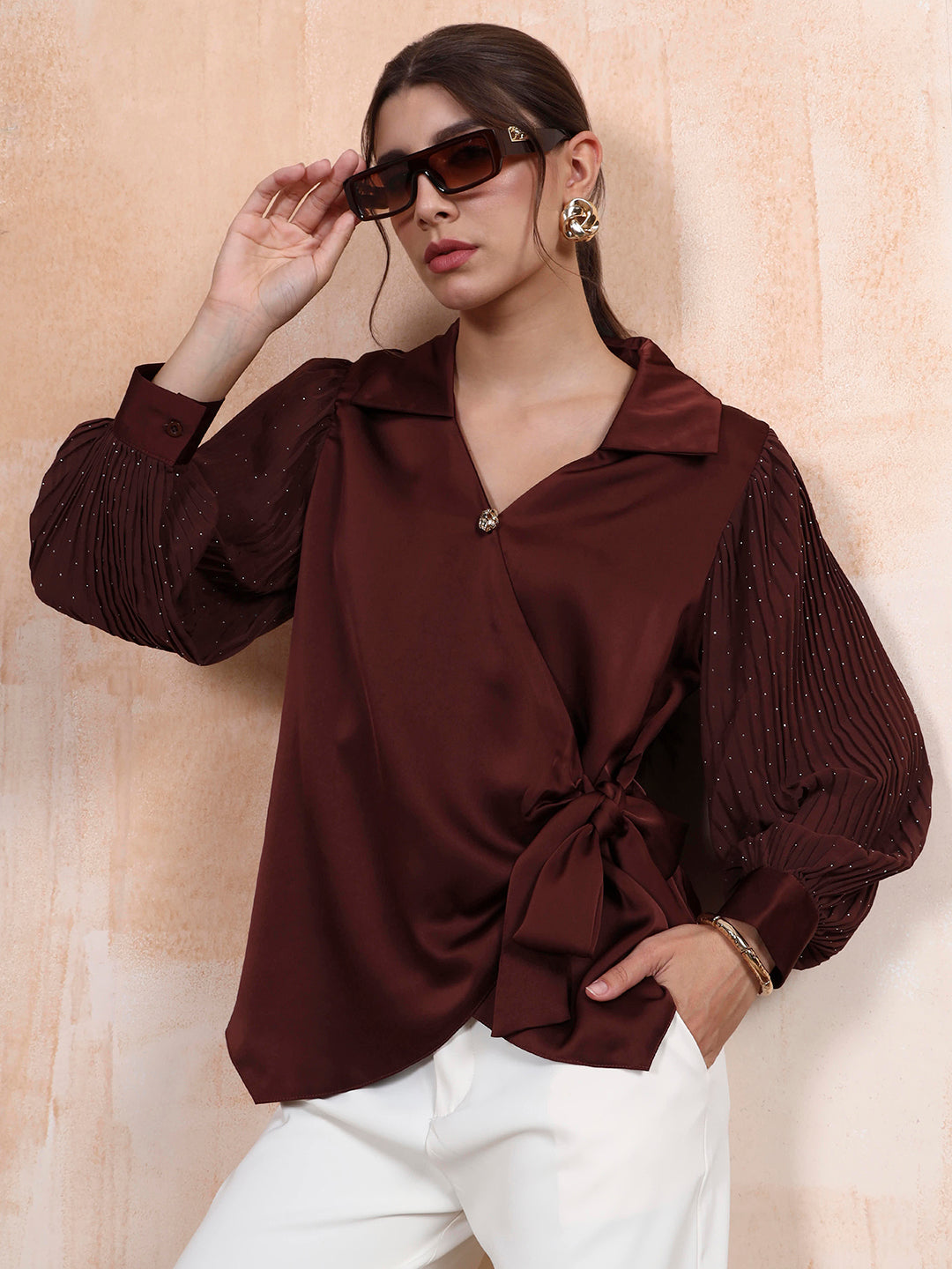 Thirty Threads Women's Coffee Brown Solid Regular Shirt