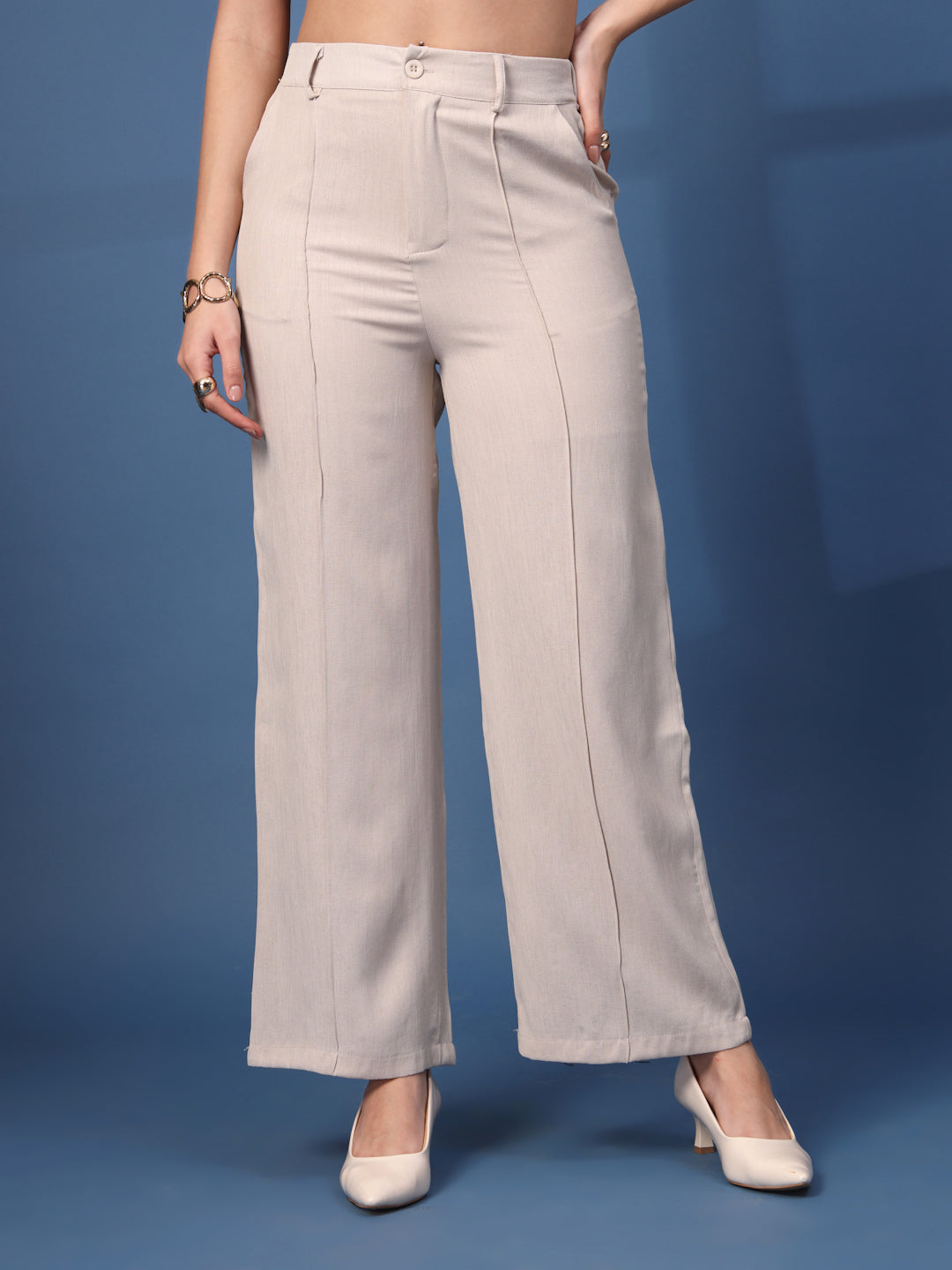 Thirty Threads Womens Beige Solid Ankle Length Palazoo