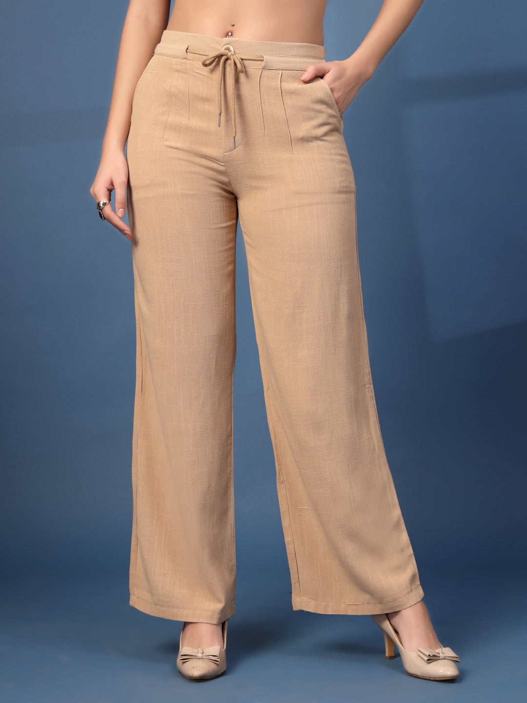 Thirty Threads Womens Off White Solid Ankle Length Palazoo