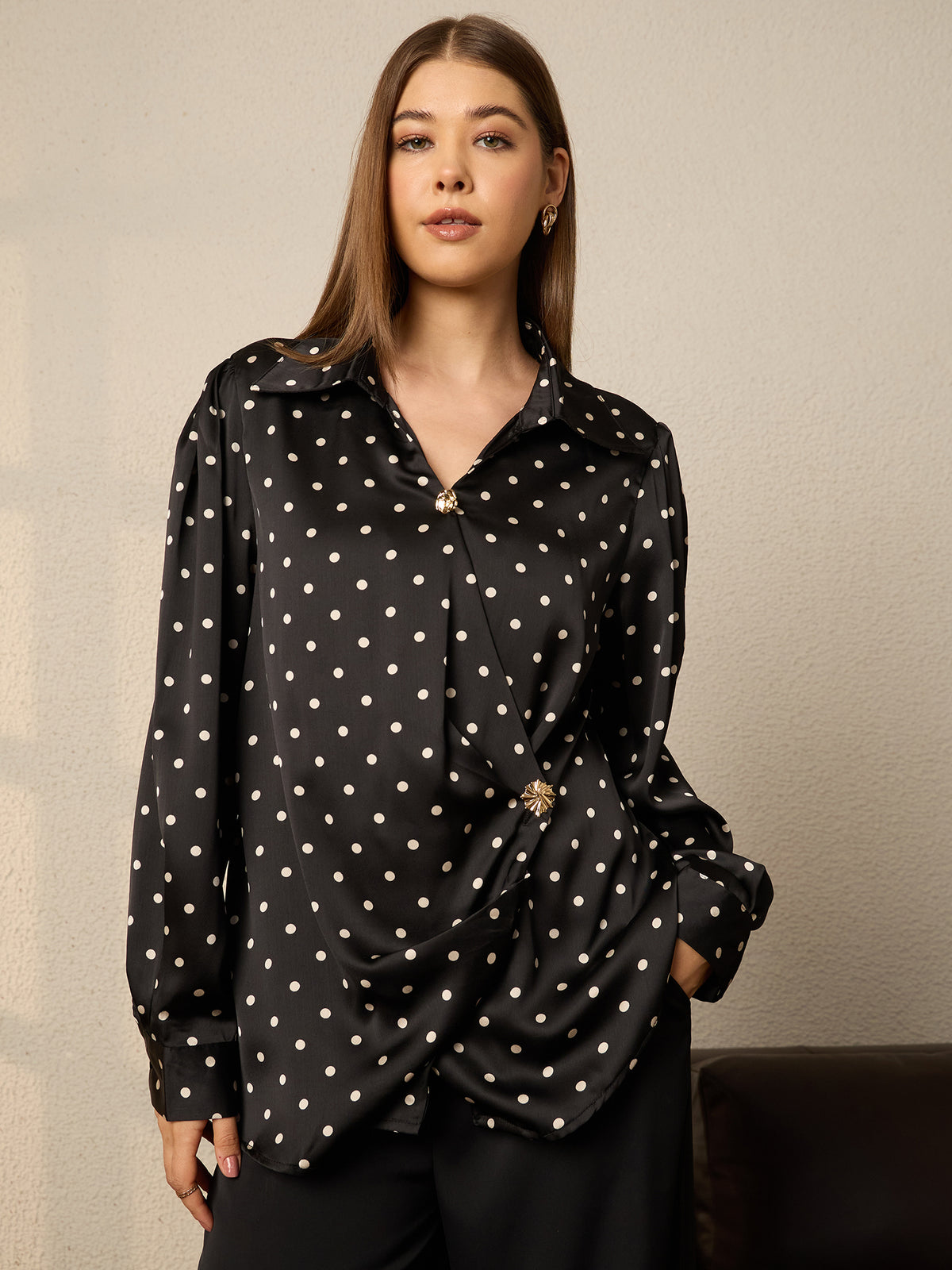 Thirty Thraeds Winter Black Polka Dot Print Stylished Shirt