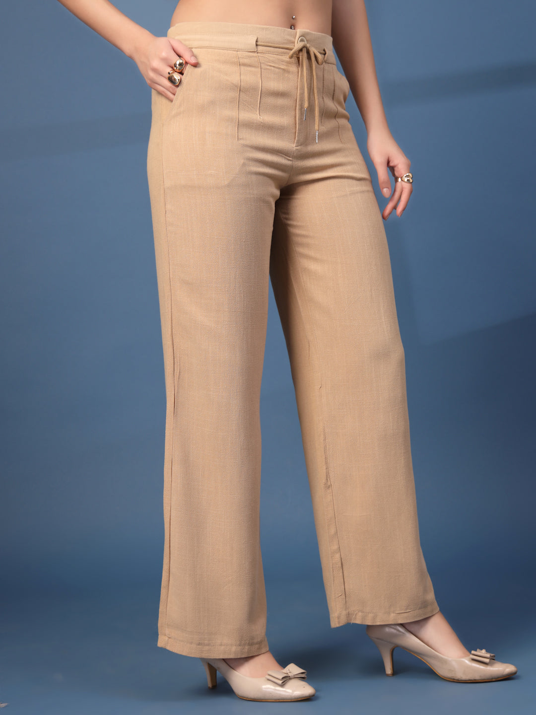 Thirty Threads Womens Brown Solid Ankle Length Palazoo