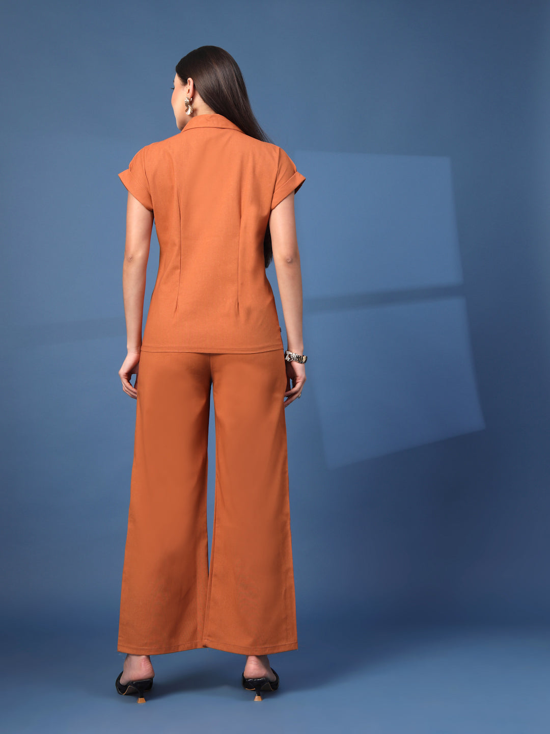 Thirty Threads Womens Rust Embroidered Lepal Neck Regular Co-Ord Set