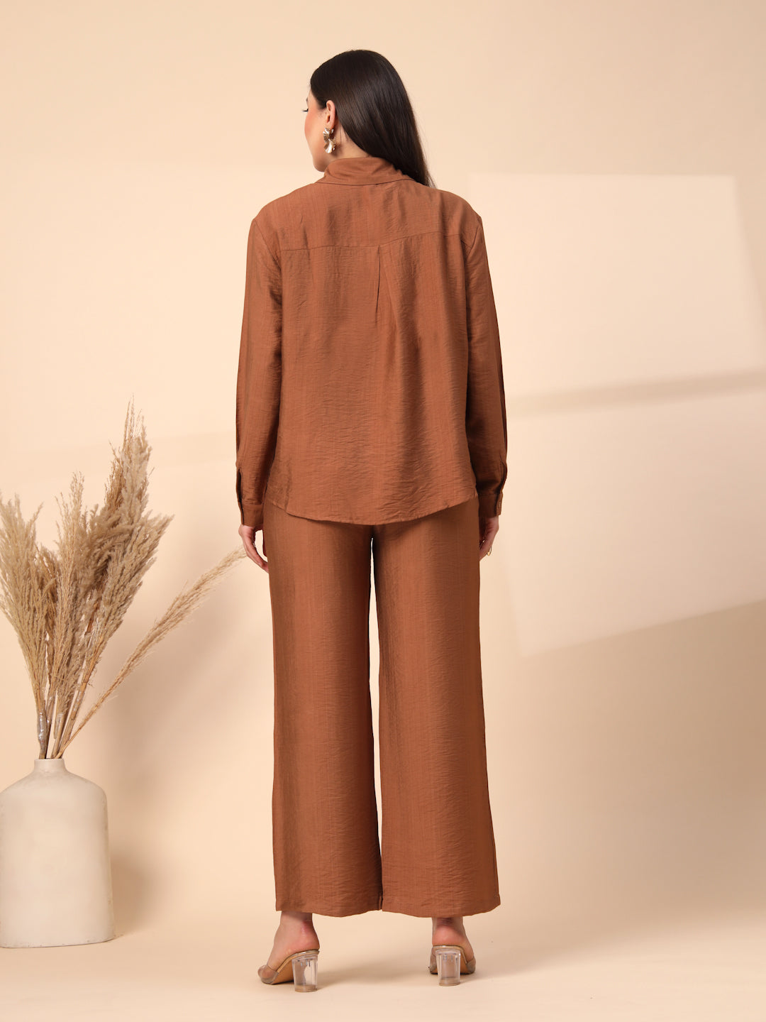 Thirty Threads Womens Brown Embellished Collar Neck Regular Co-Ord Set