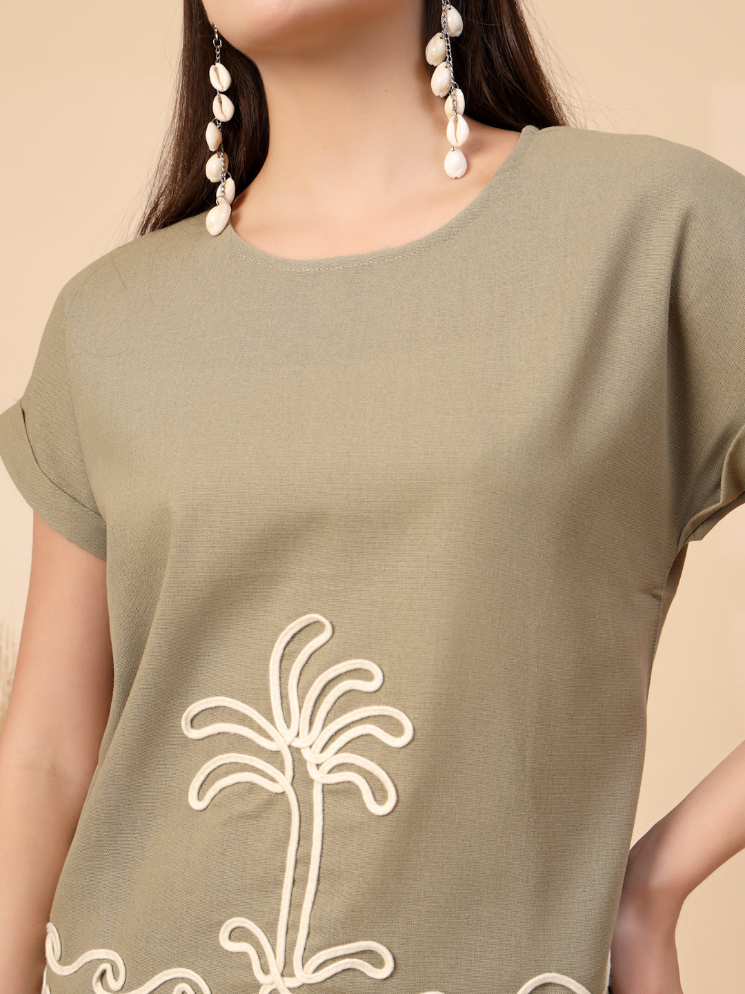 Thirty Threads Womens Green Embroidered Round Neck Regular Co-Ord Set