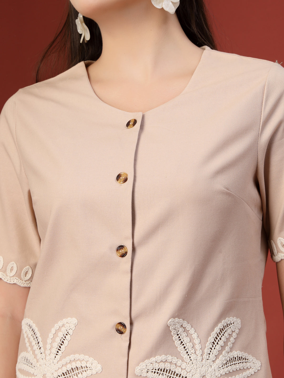 Thirty Threads Womens Blue Embroidered Round Neck Regular Co-Ord Set