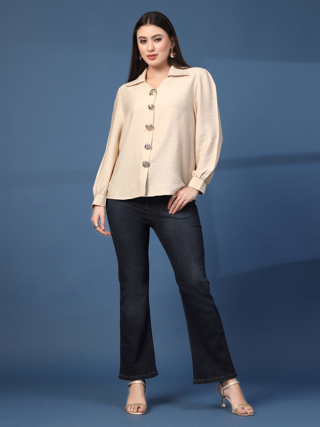 Thirty Threads Womens Maroon Solid Collar Neck Long Sleeve Regular Length Shirt