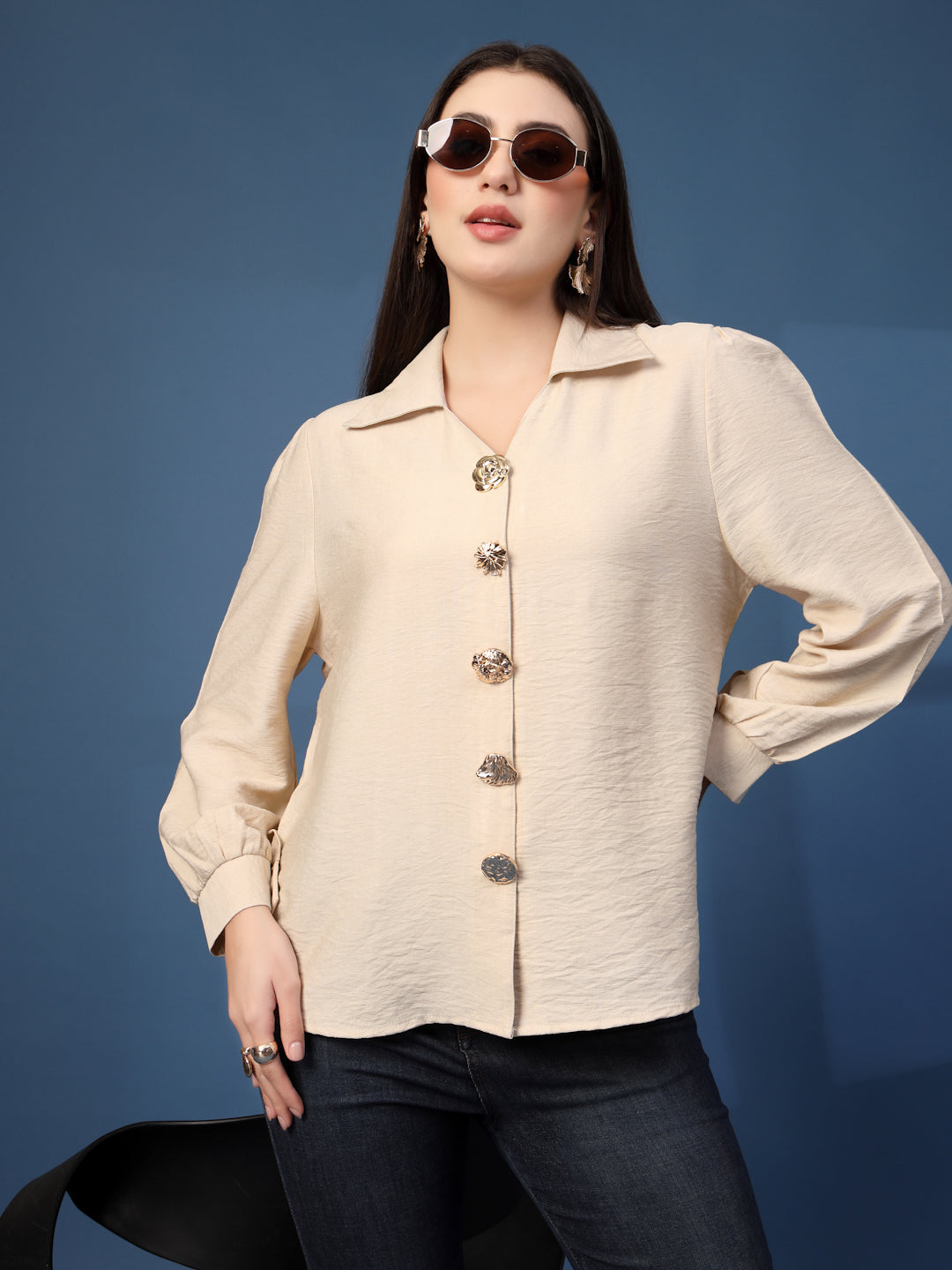 Thirty Threads Womens Pink Solid Collar Neck Long Sleeve Regular Length Shirt