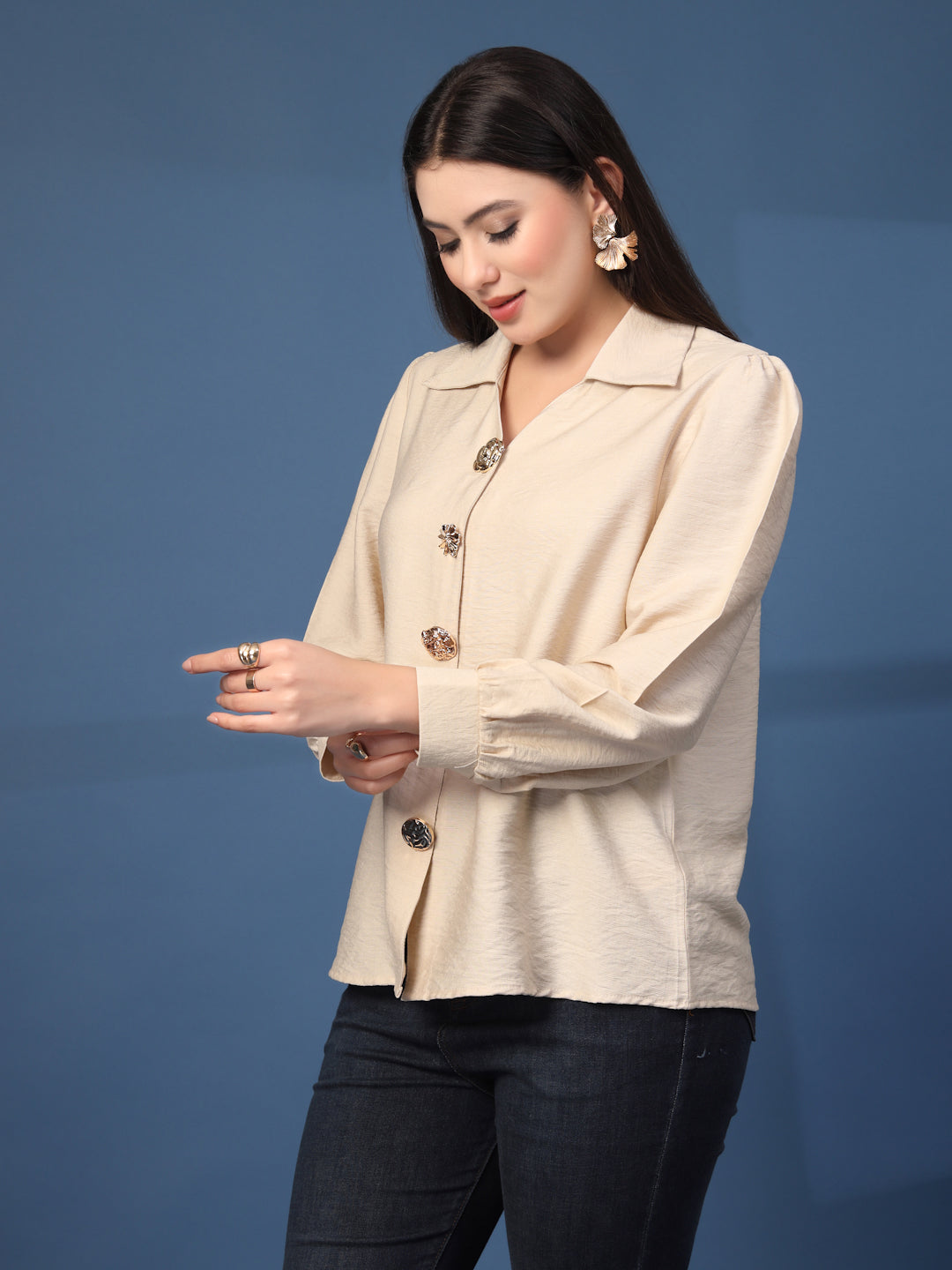 Thirty Threads Womens Maroon Solid Collar Neck Long Sleeve Regular Length Shirt