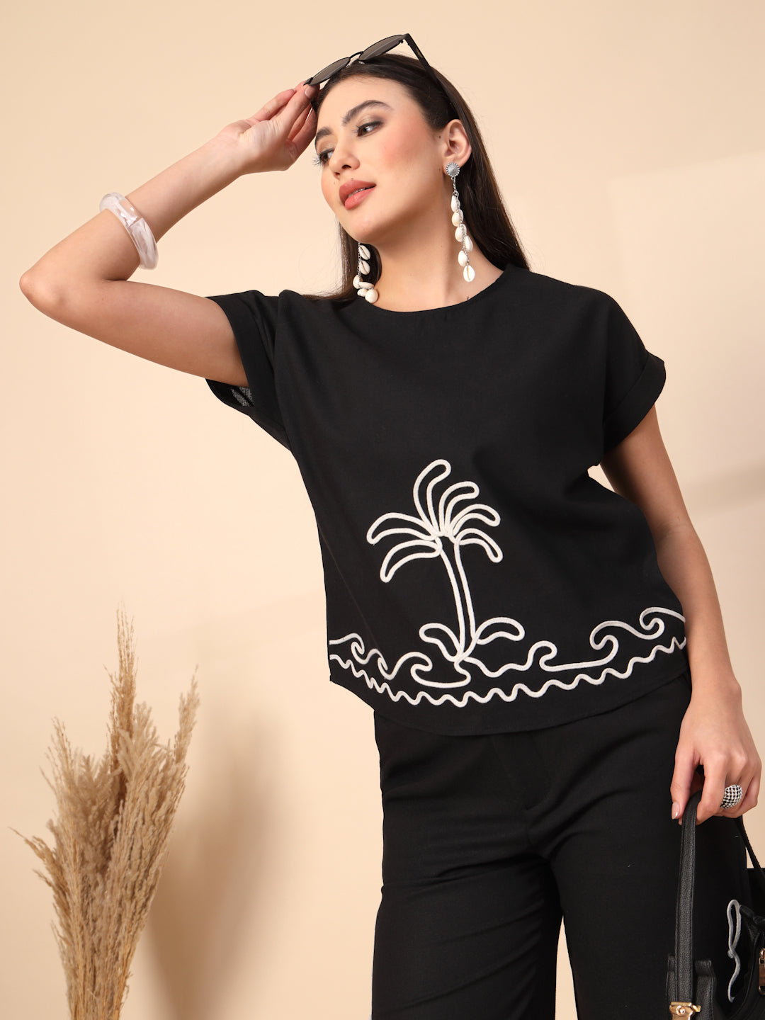 Thirty Threads Womens Green Embroidered Round Neck Regular Co-Ord Set