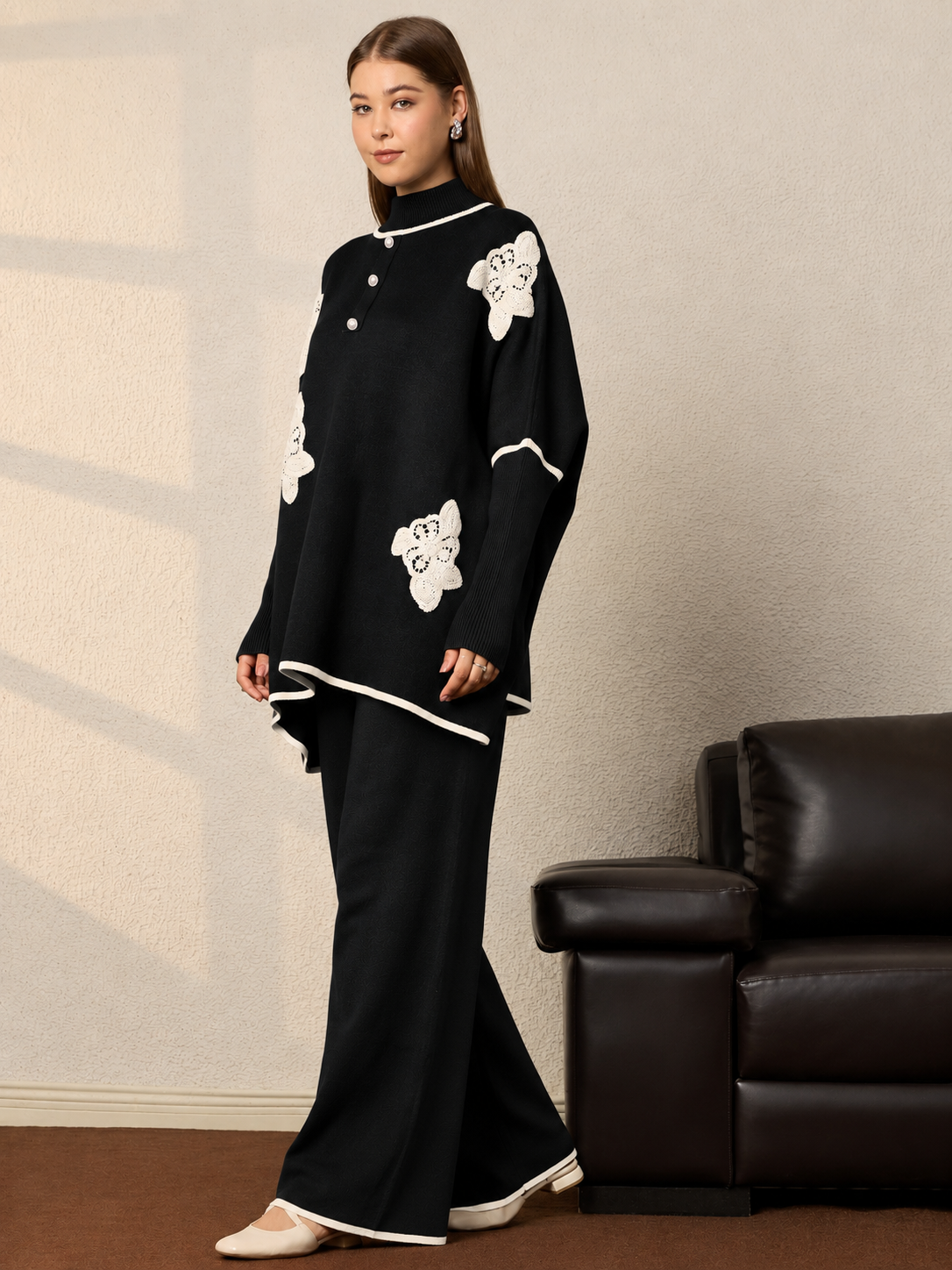 Thirty Threads Women Embroidered Coffee Co- Ord Set
