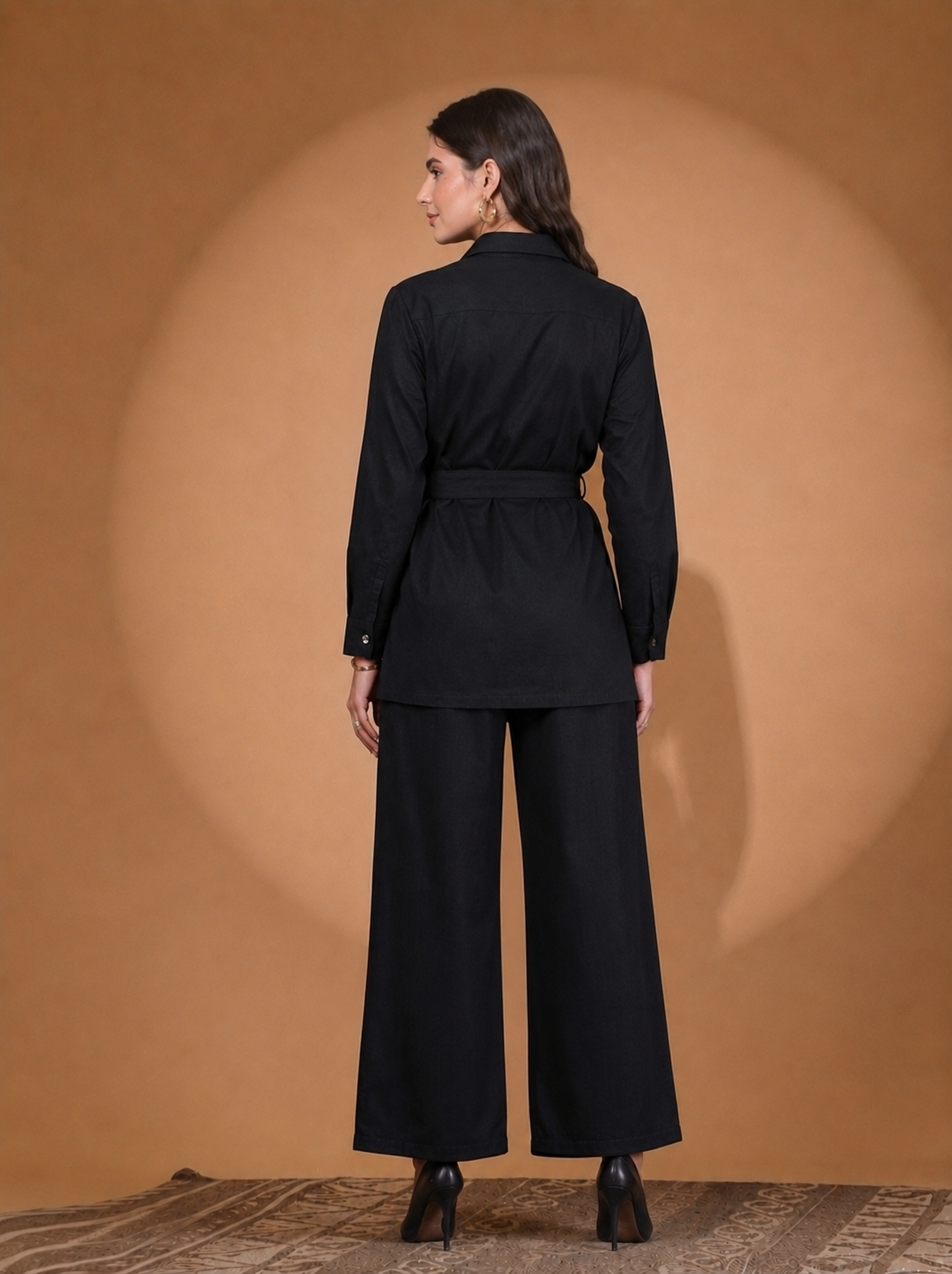 Thirty Threads Womens Denim Blue Solid Shirt Collar Neck Regular Co-Ord Set