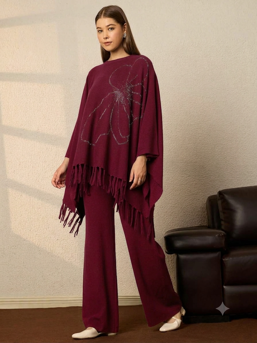 Thirty Threads Winter Embellished Black Round Neck Co-ords Set