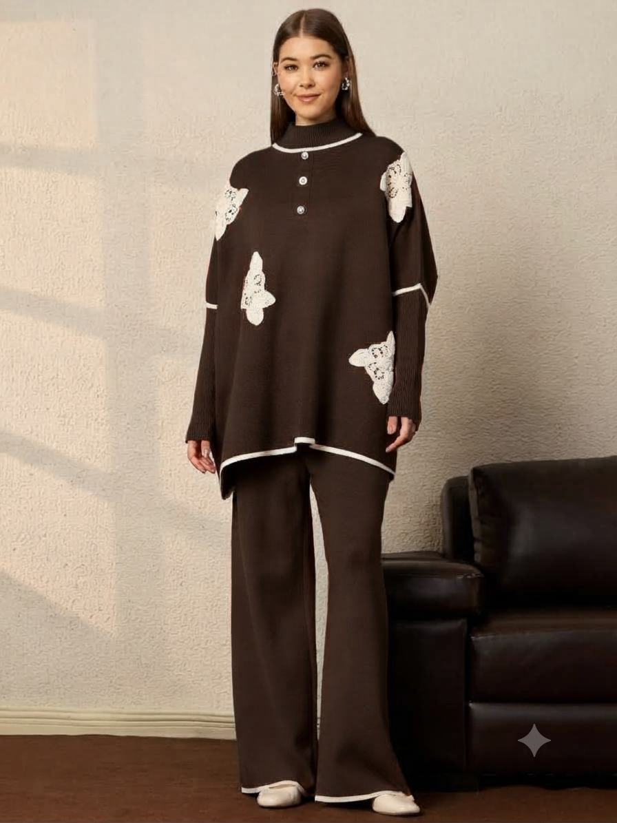 Thirty Threads Women Embroidered Coffee Co- Ord Set