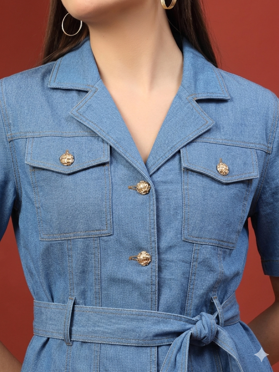 Thirty Threads Womens LT Blue Solid Lepal Neck Regular Co-Ord Set
