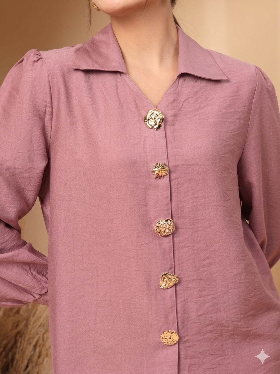 Thirty Threads Womens Maroon Solid Collar Neck Long Sleeve Regular Length Shirt