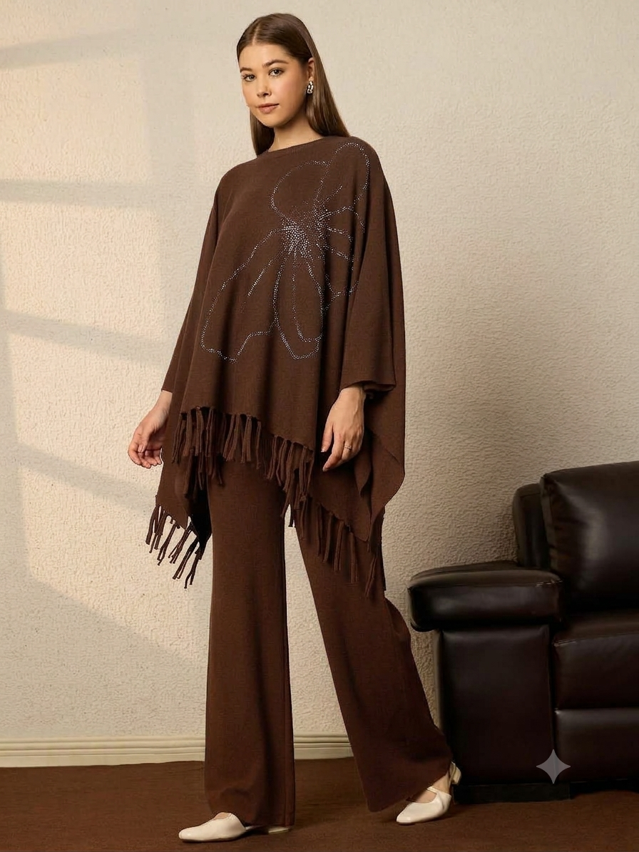 Thirty Threads Winter Embellished Black Round Neck Co-ords Set