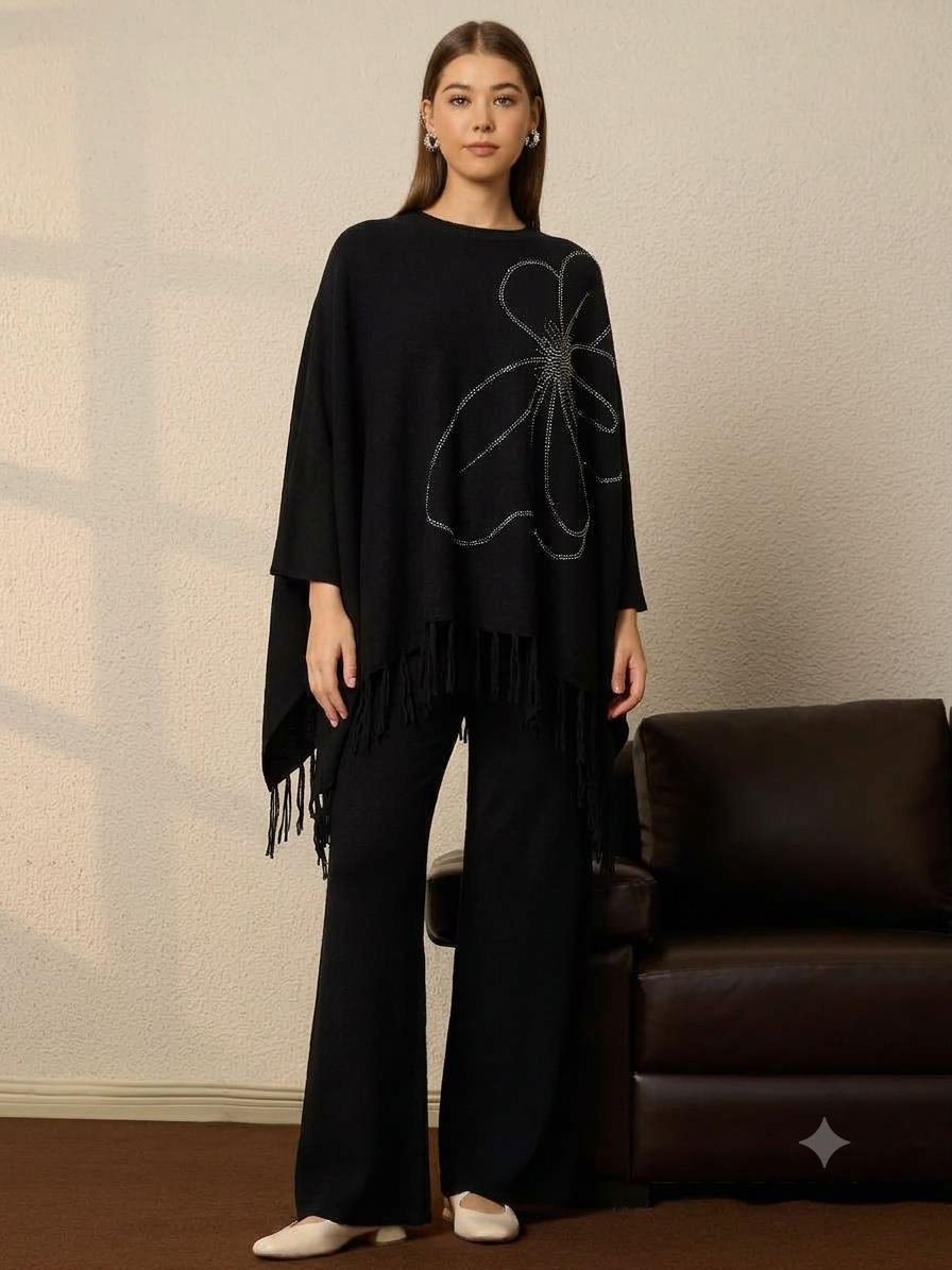 Thirty Threads Winter Embellished Black Round Neck Co-ords Set