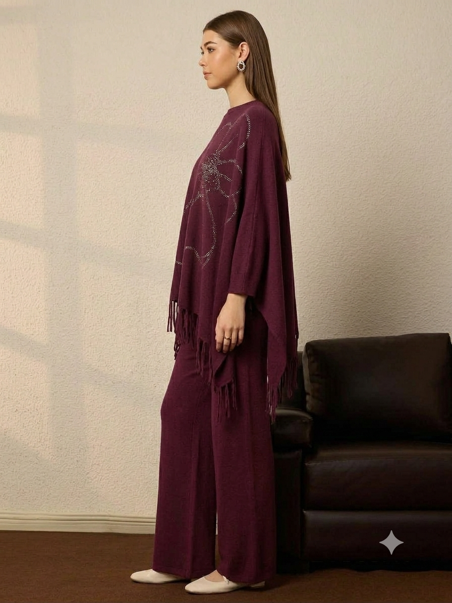 Thirty Threads Winter Embellished Black Round Neck Co-ords Set