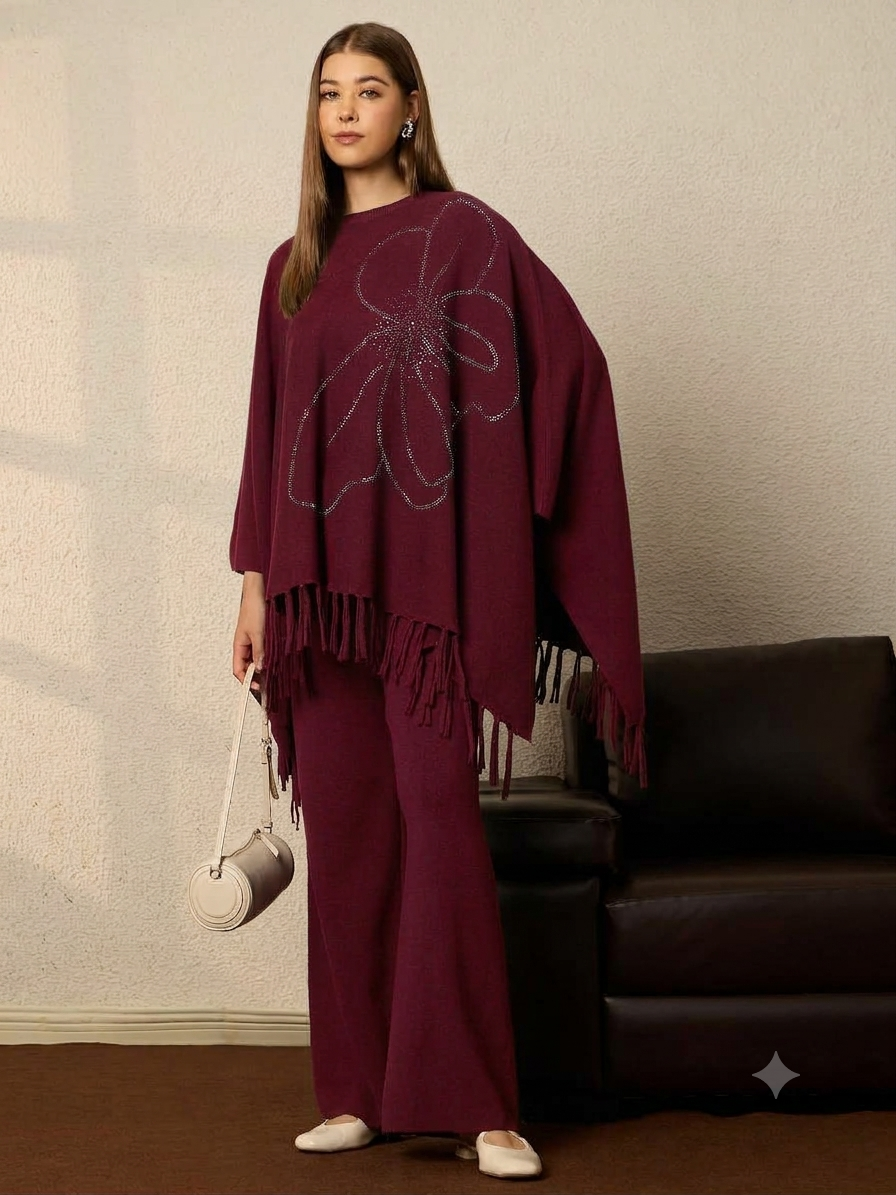 Thirty Threads Winter Embellished Black Round Neck Co-ords Set