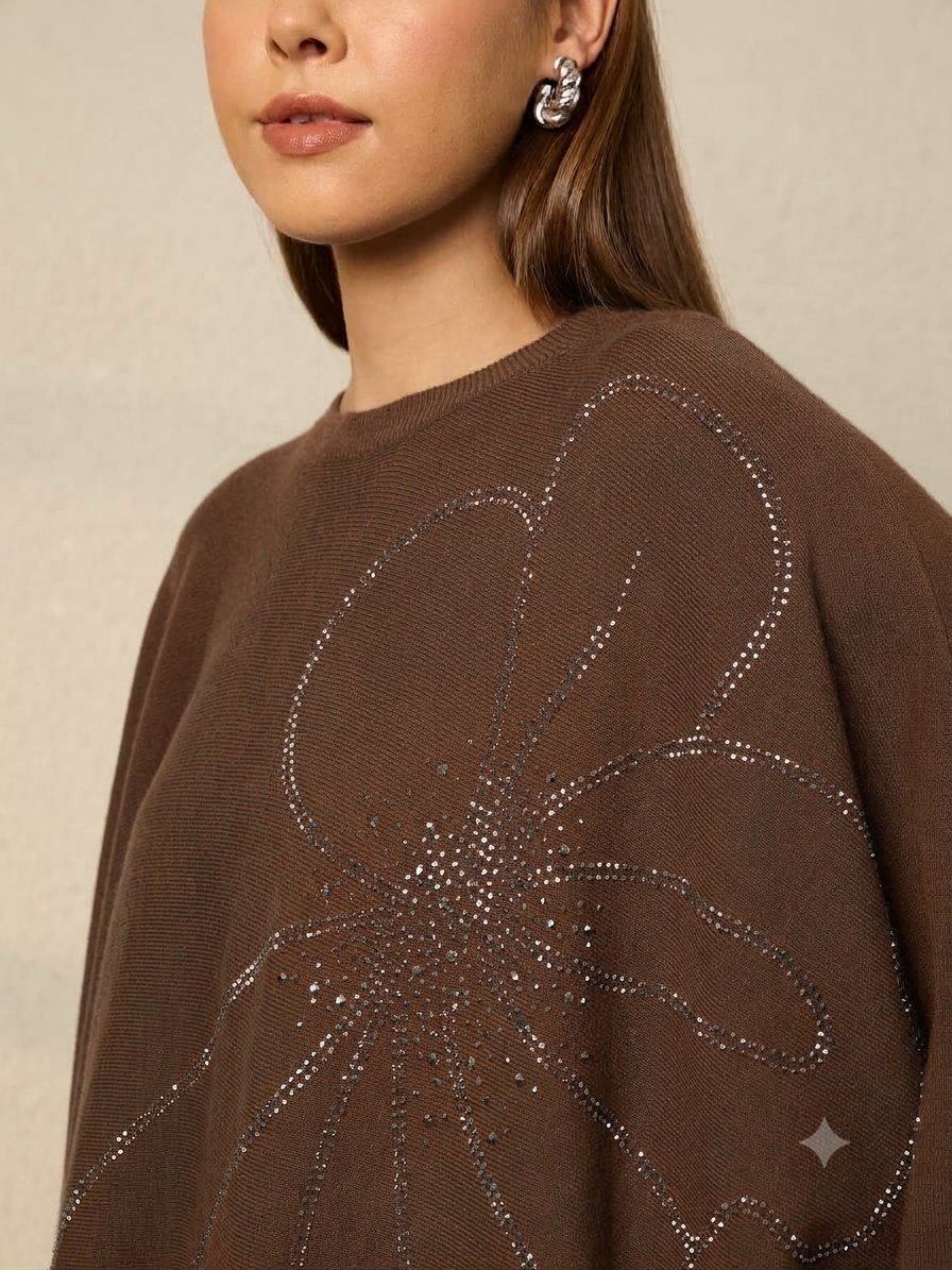 Thirty Threads Winter Embellished Black Round Neck Co-ords Set