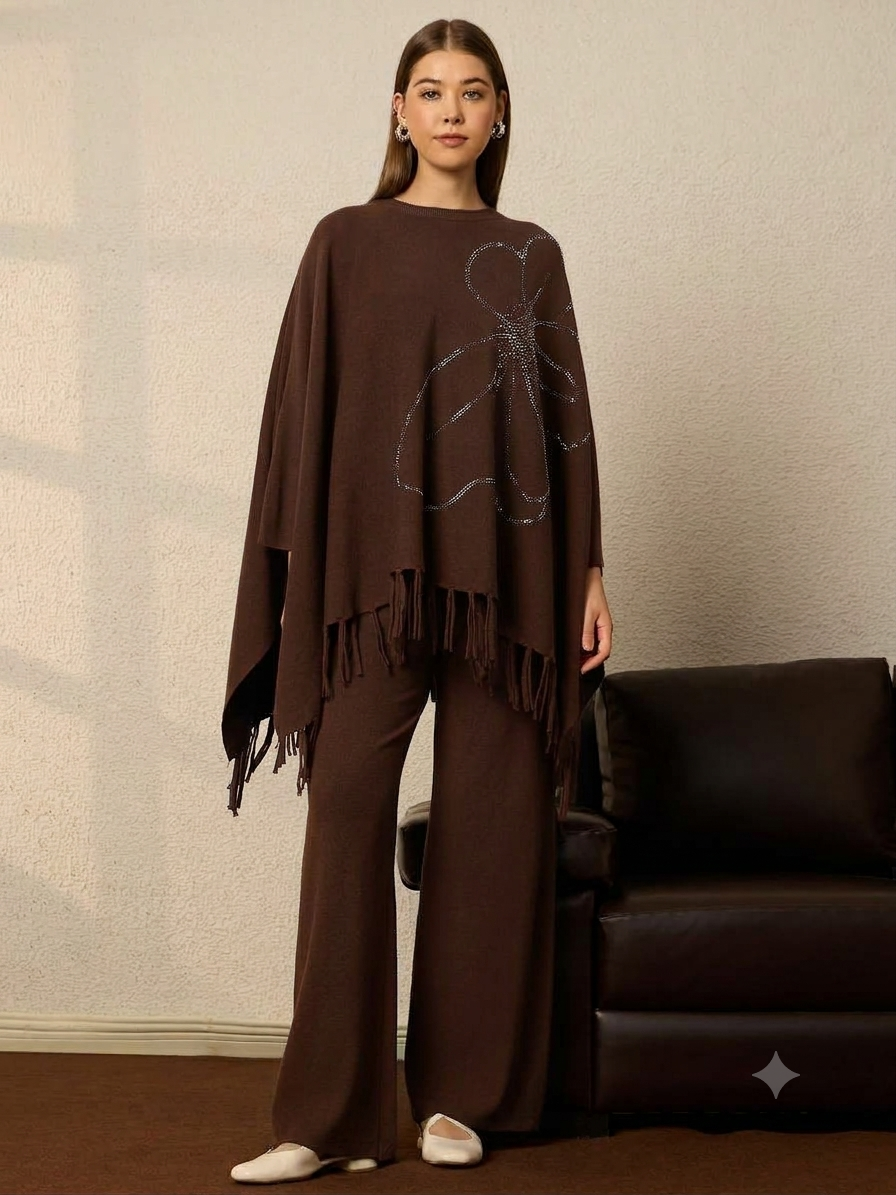 Thirty Threads Winter Embellished Black Round Neck Co-ords Set