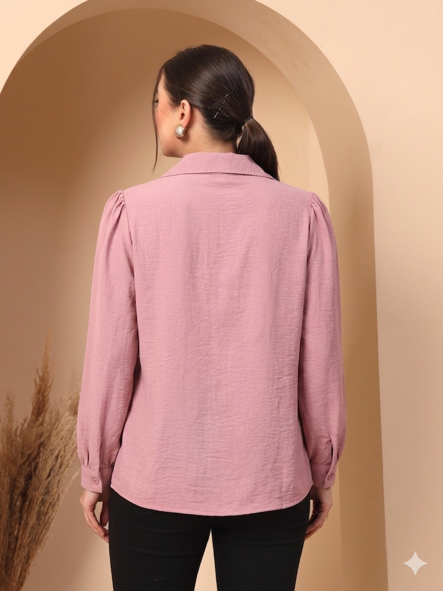 Thirty Threads Womens Maroon Solid Collar Neck Long Sleeve Regular Length Shirt