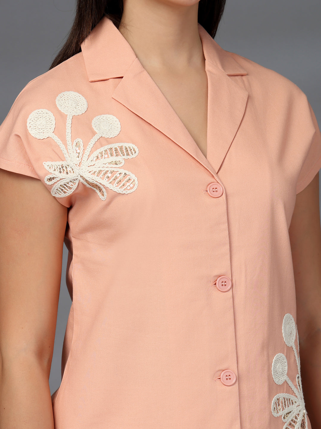 Thirty Threads Womens Blue Embroidered Collar Neck Regular Co-Ord Set
