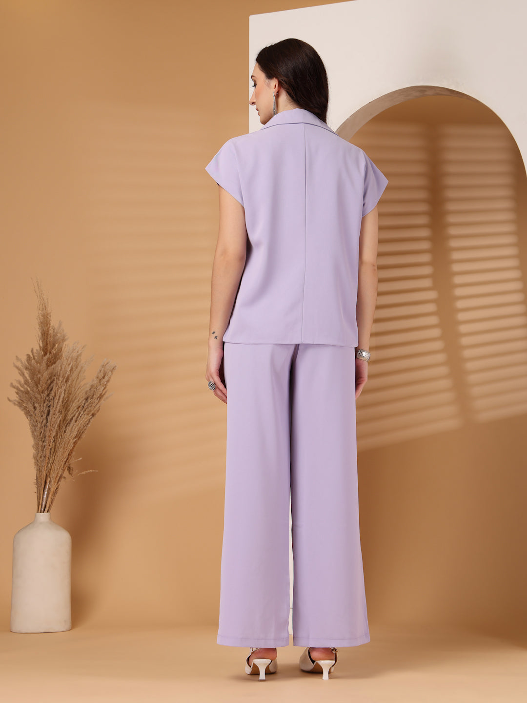 Thirty Threads Womens Lavender Embellished Collar Neck Regular Co-Ord Set