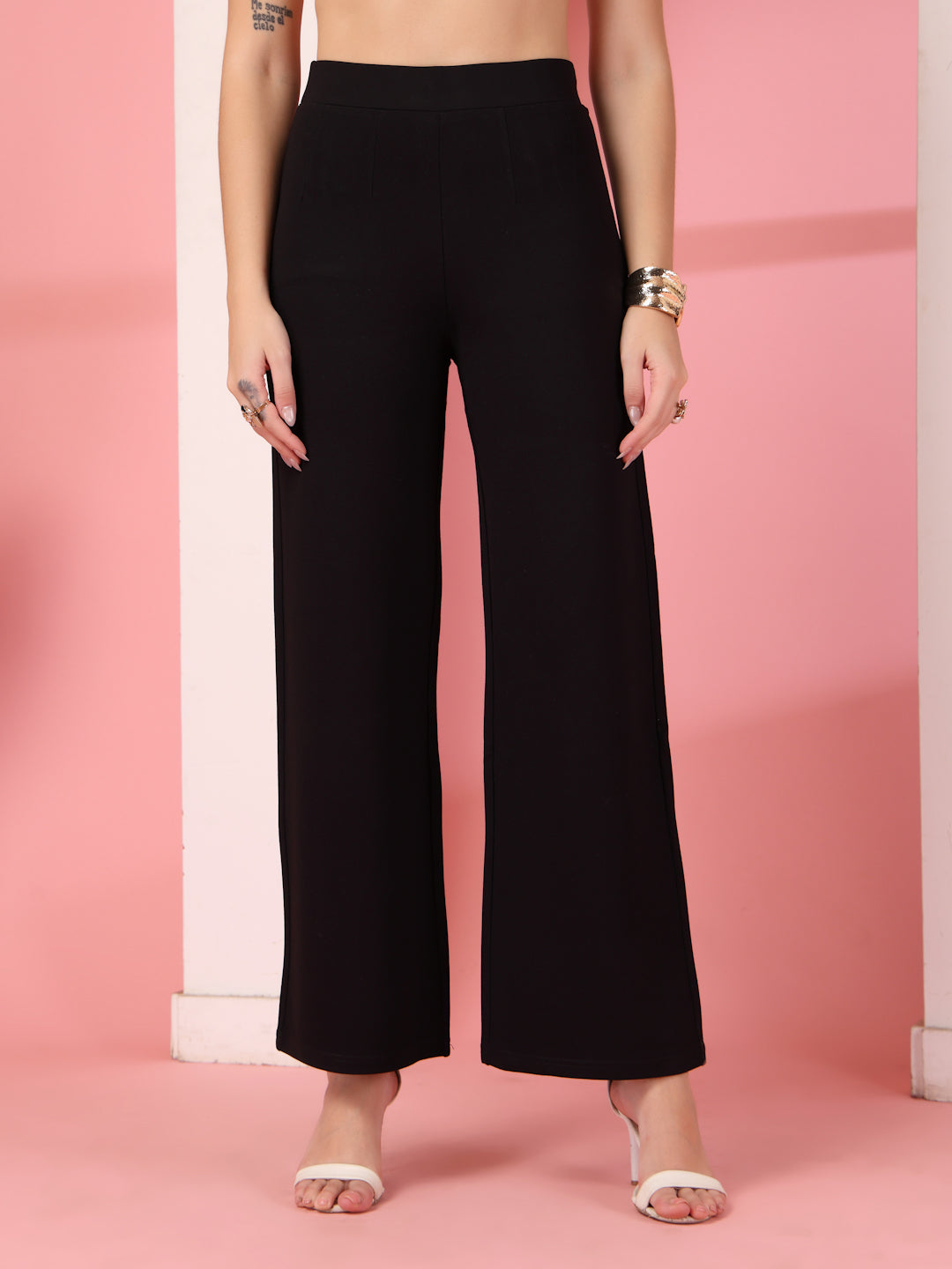 Thirty Threads Womens Black Solid Ankle Length Palazoo