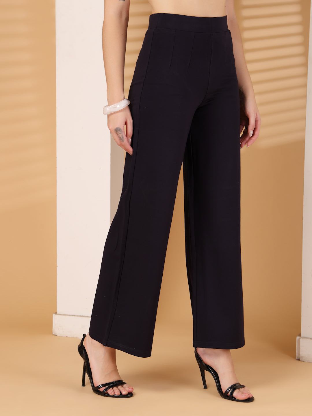 Thirty Threads Womens Navy Solid Ankle Length Palazoo
