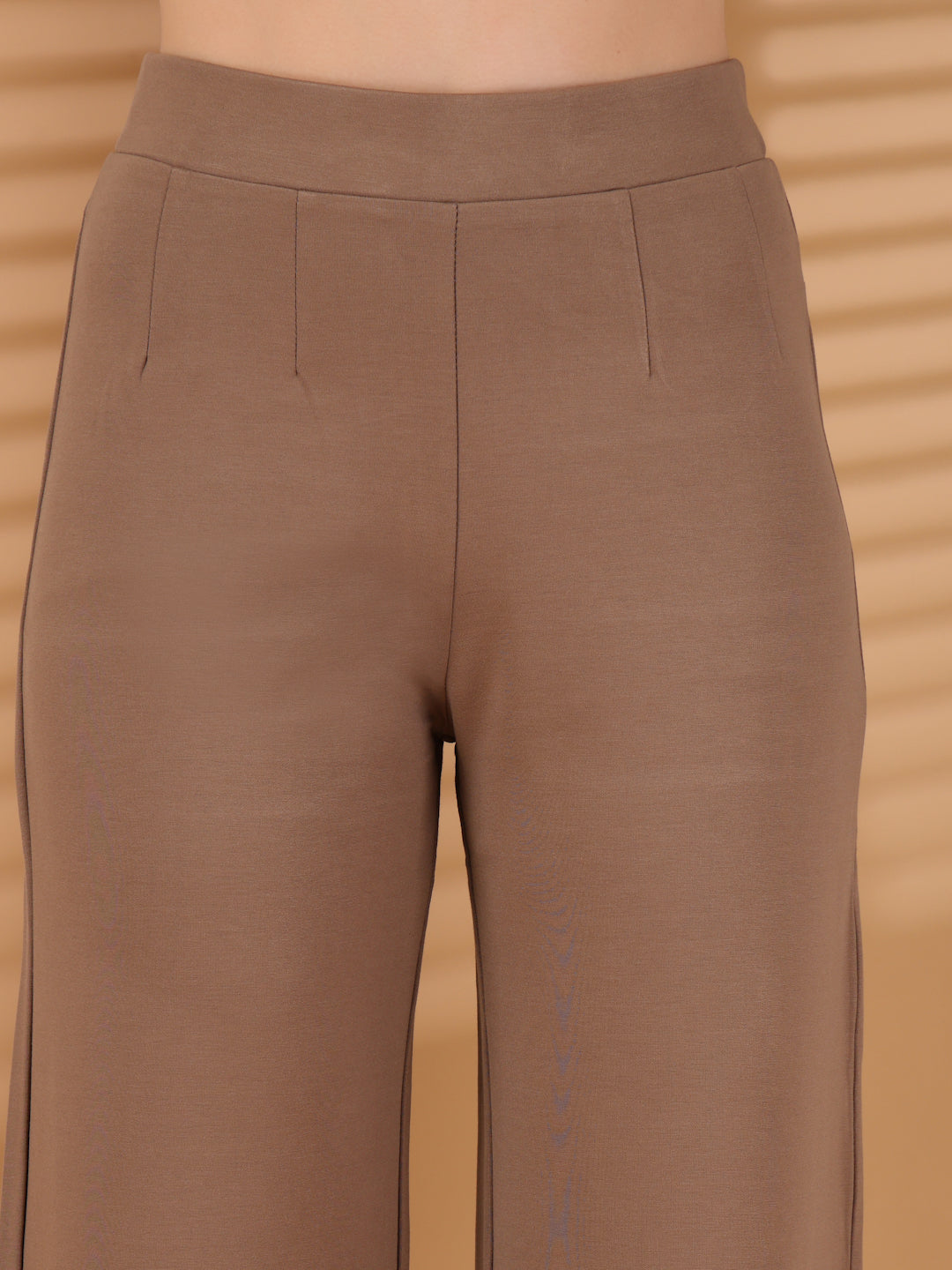 Thirty Threads Womens Beige Solid Ankle Length Palazoo