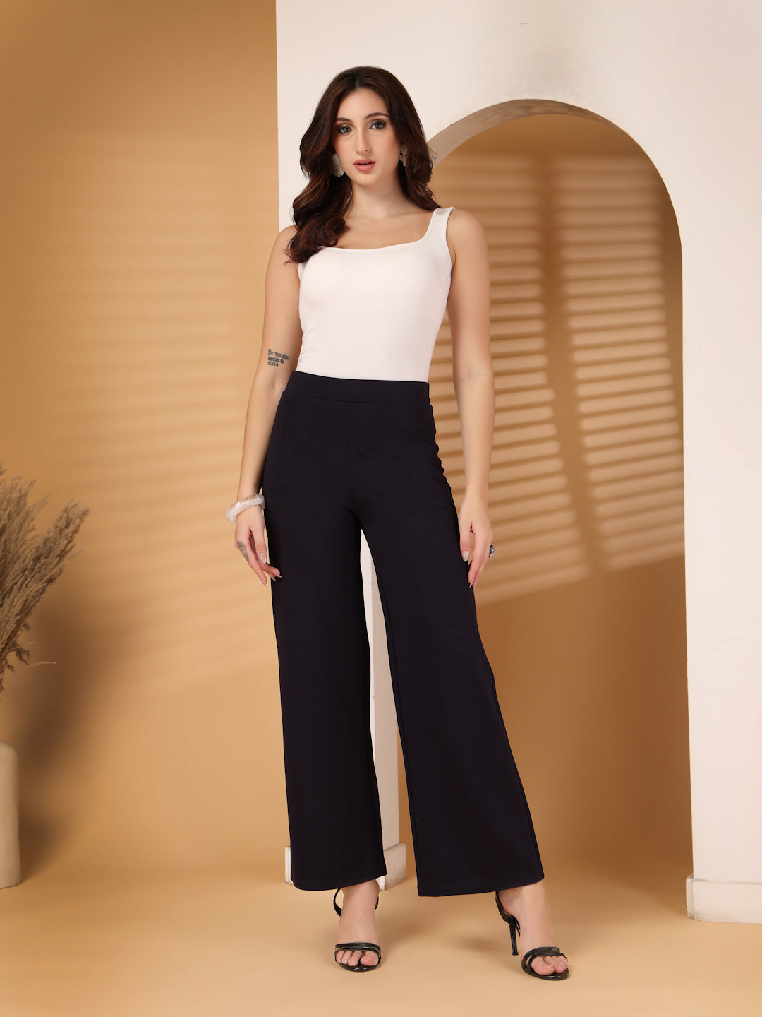 Thirty Threads Womens Black Solid Ankle Length Palazoo