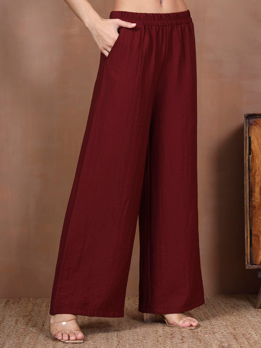 Thirty Threads Winter Wear Maroon Embellished Collar Long Sleeves Co-Ord Set
