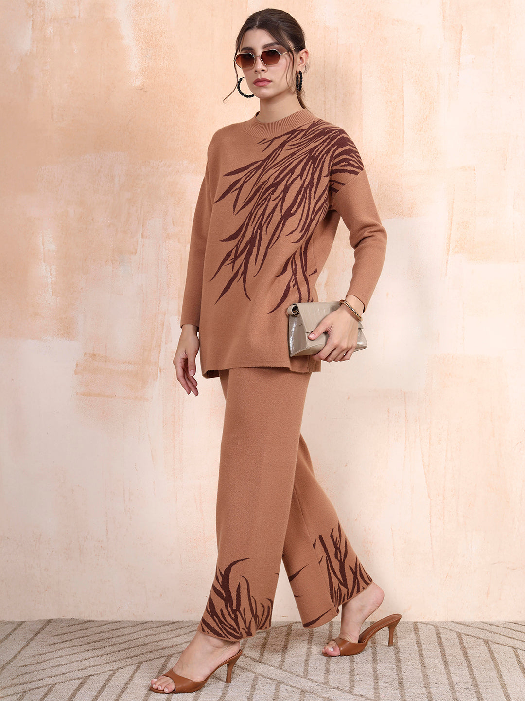 Thirty Threads Winter Wear Printed Mock Collar Long Sleeves Co-Ord Set