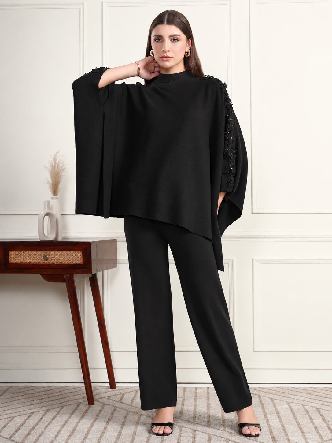 Thirty Threads Winter Wear Embroidered Mock Collar Long Sleeves Co-Ord Set