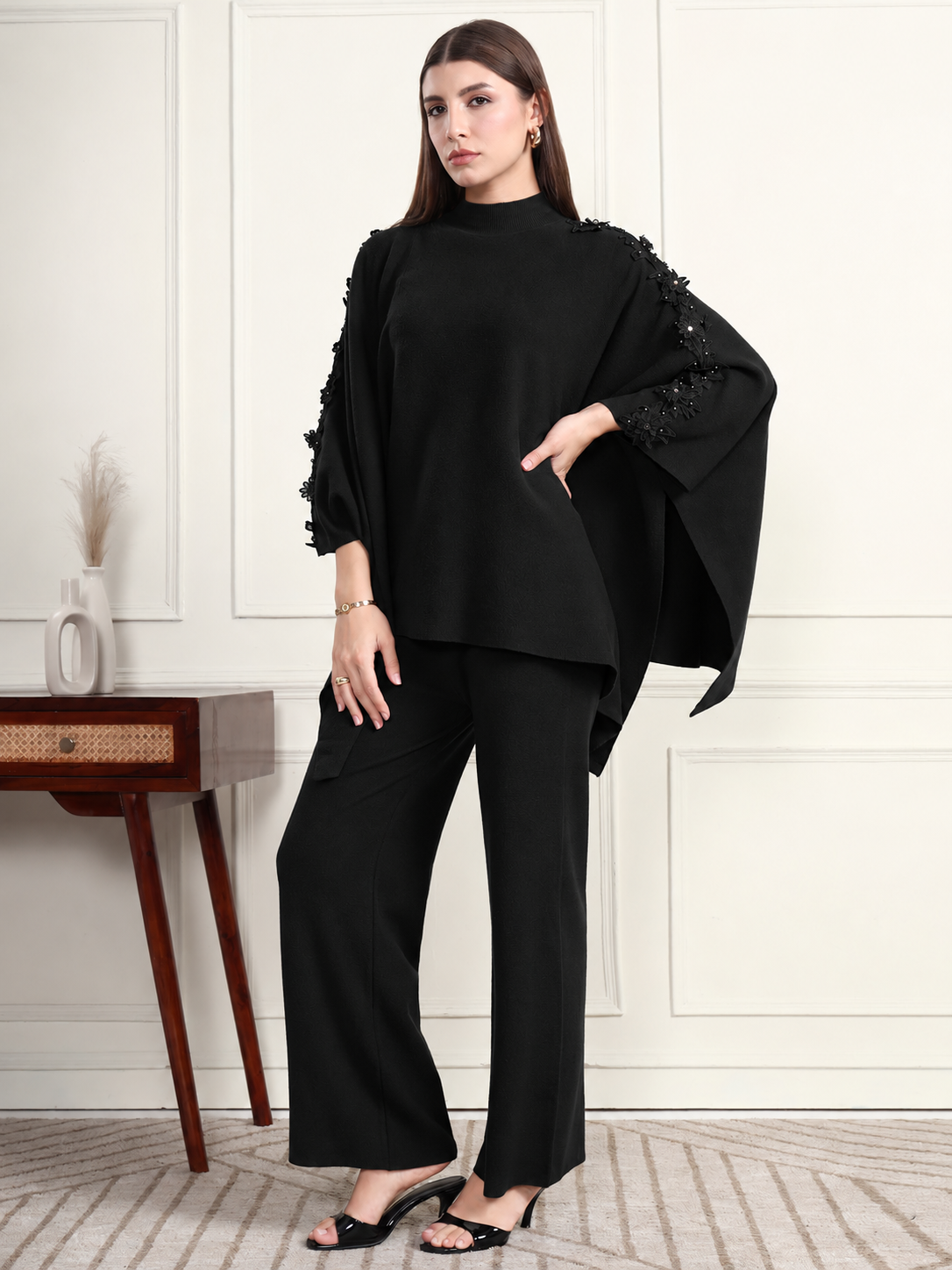 Thirty Threads Winter Wear Embroidered Mock Collar Long Sleeves Co-Ord Set