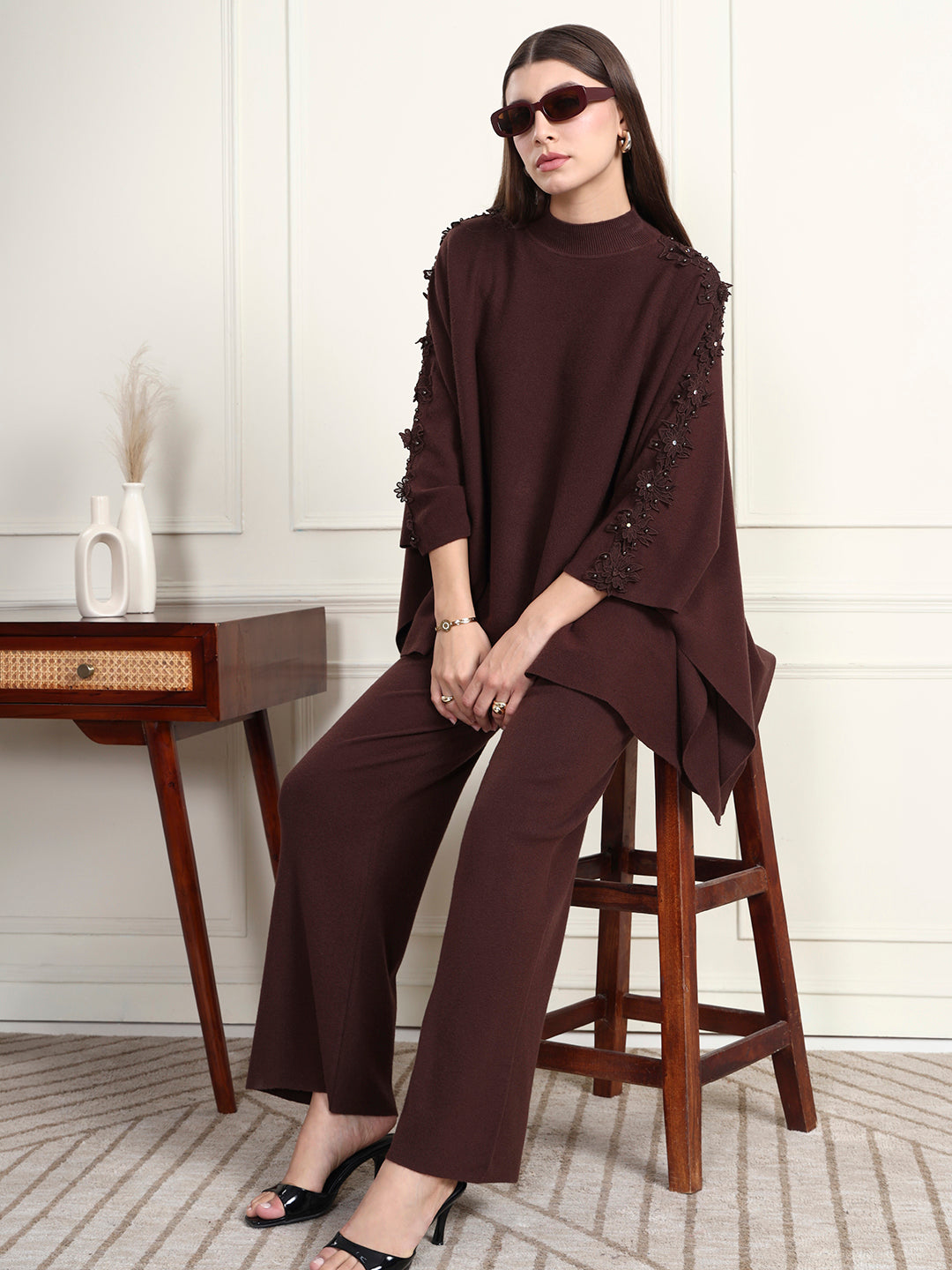 Thirty Threads Winter Wear Embroidered Mock Collar Long Sleeves Co-Ord Set