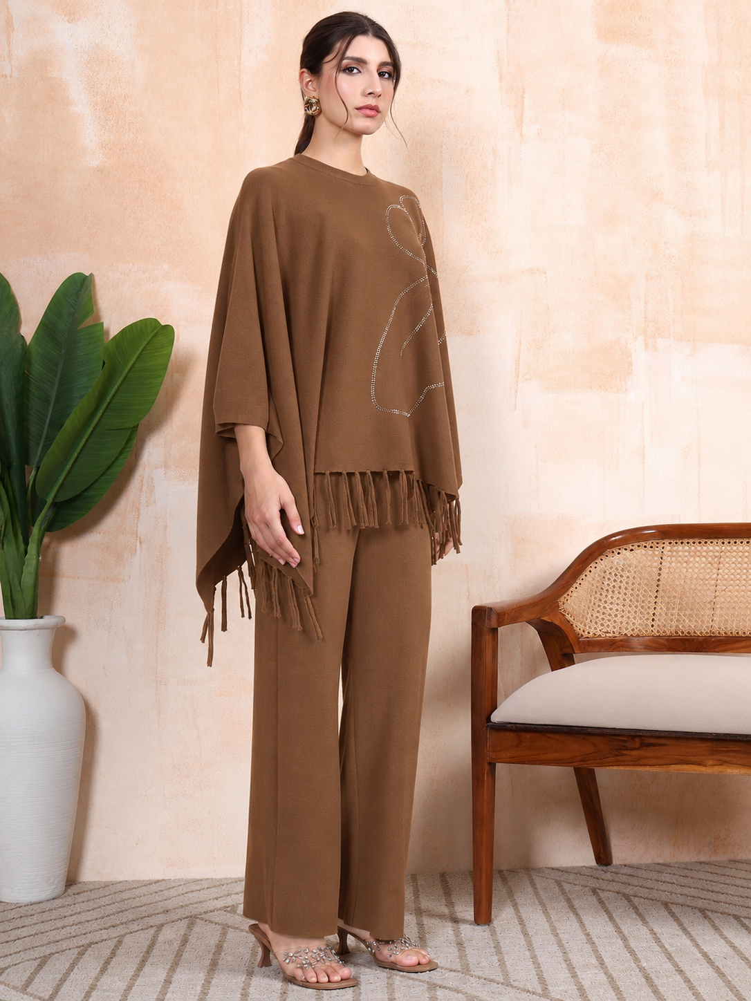 Thirty Threads Winter Wear Embellished Mock Collar Long Sleeves Co-Ord Set