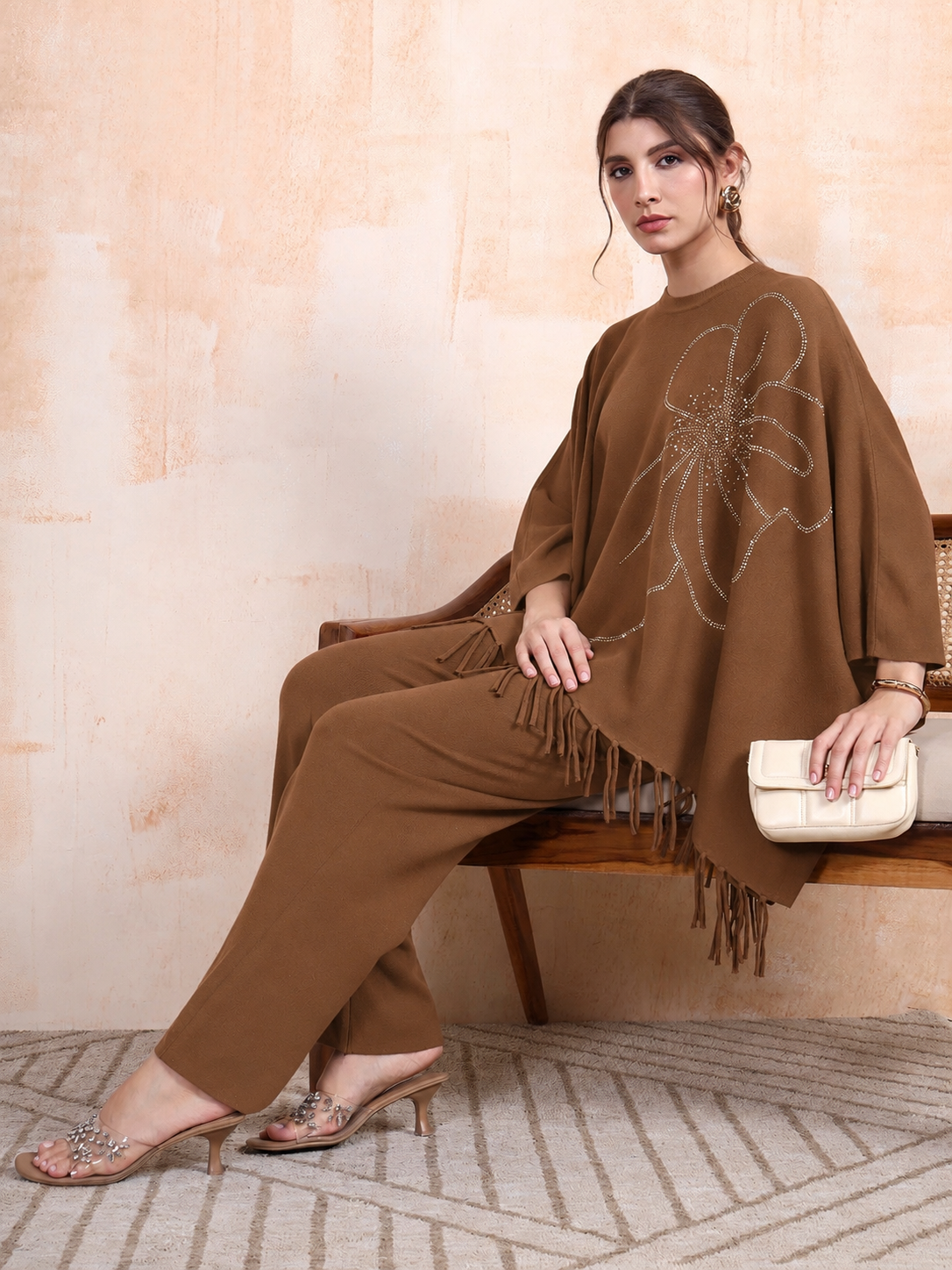 Thirty Threads Winter Wear Embellished Mock Collar Long Sleeves Co-Ord Set