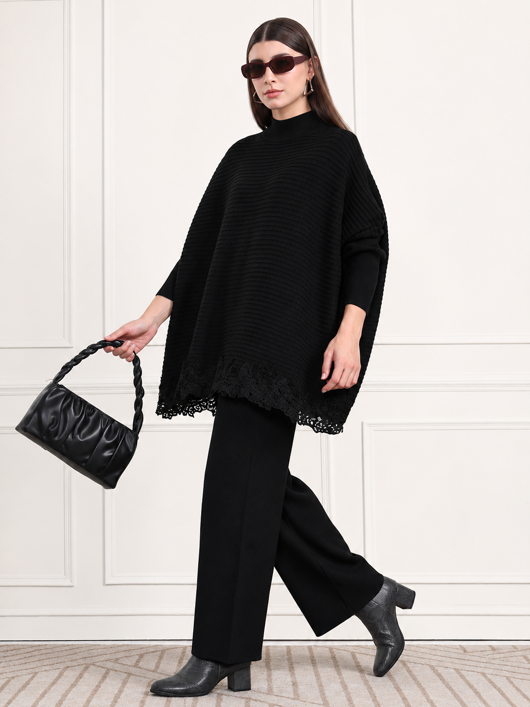 Thirty Threads Winter Wear Embroidered Mock Collar Long Sleeves Co-Ord Set