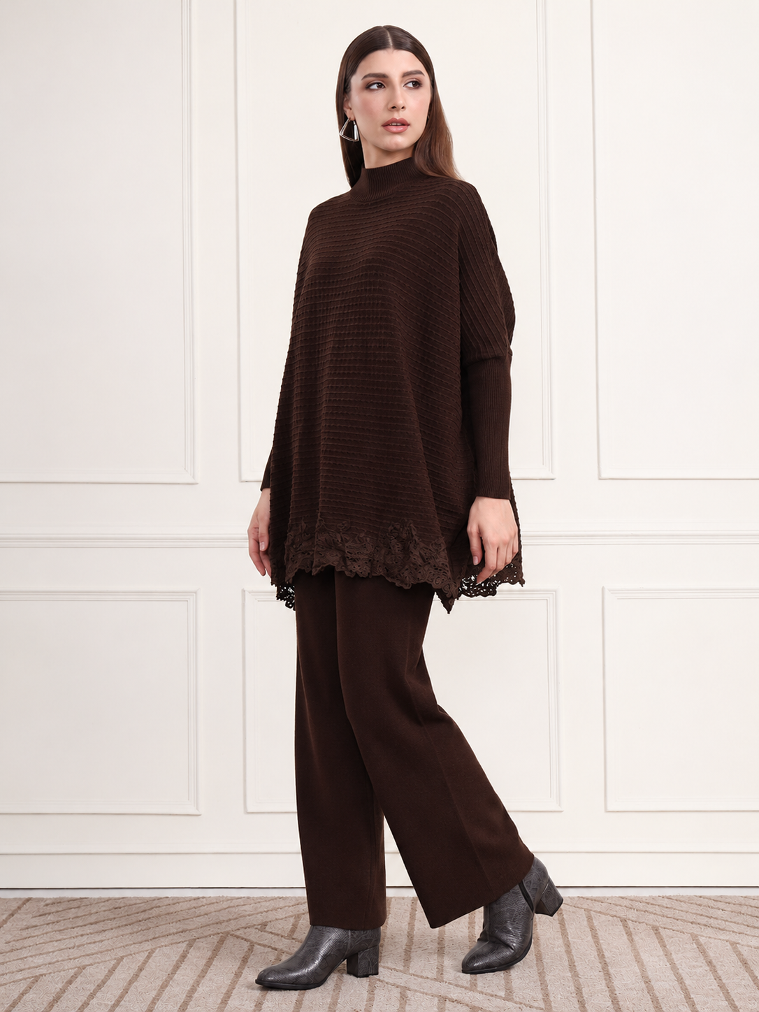 Thirty Threads Winter Wear Embroidered Mock Collar Long Sleeves Co-Ord Set