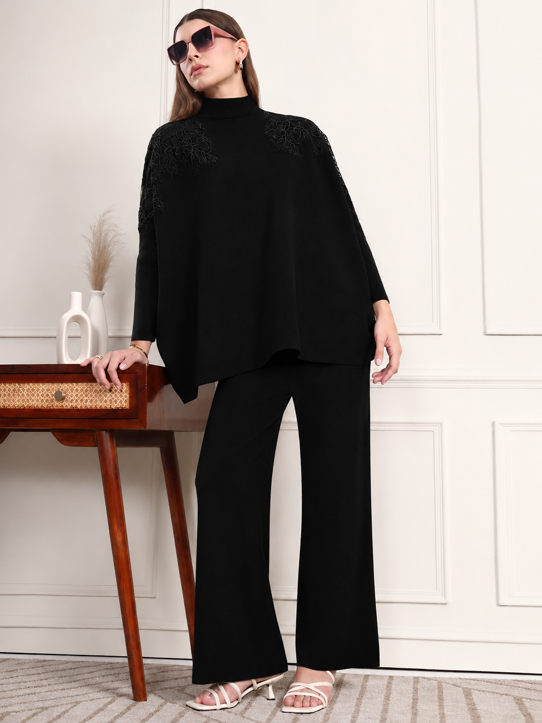 Thirty Threads Winter Wear Embroidered Mock Collar Long Sleeves Co-Ord Set