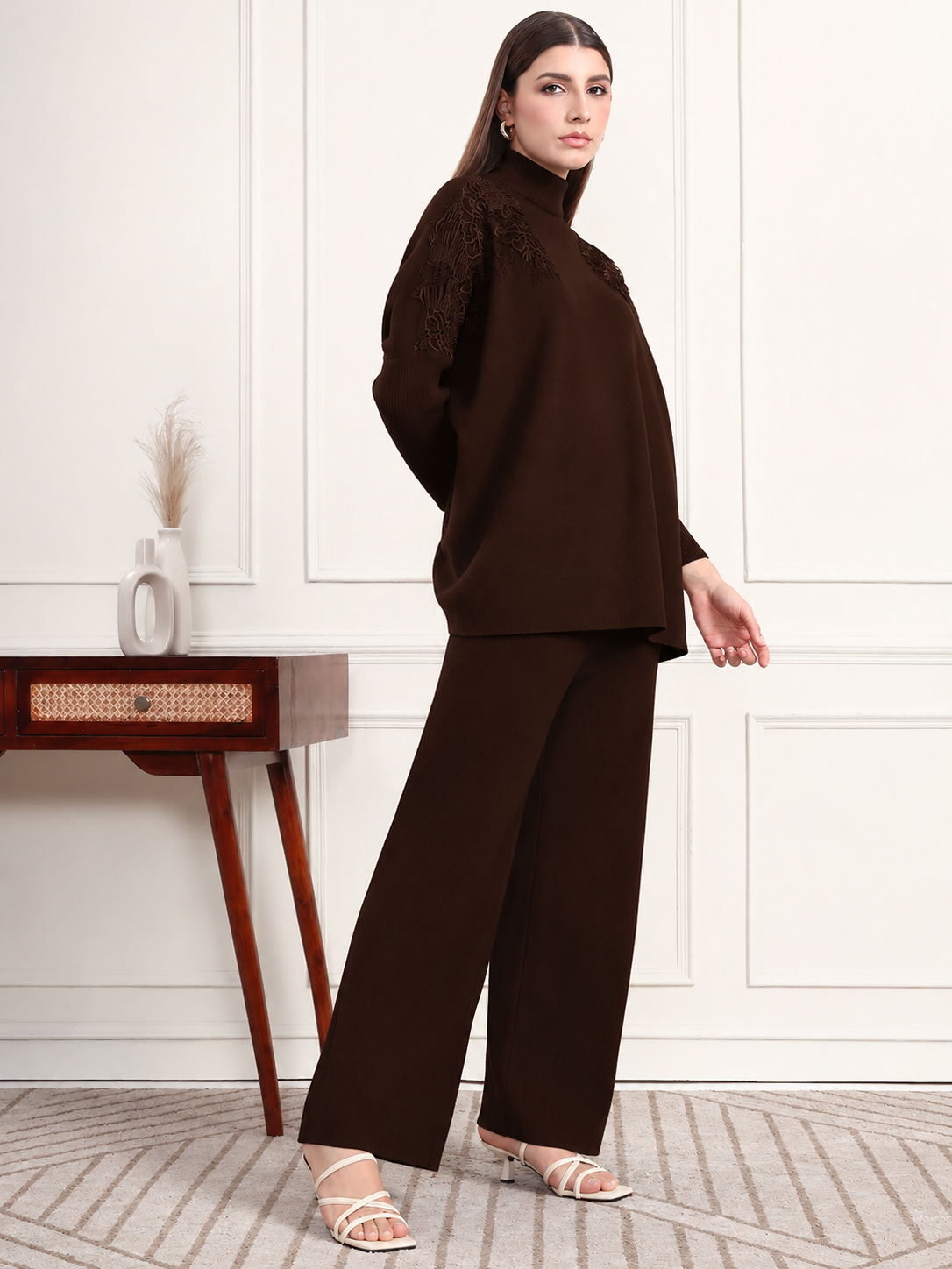 Thirty Threads Winter Wear Embroidered Mock Collar Long Sleeves Co-Ord Set