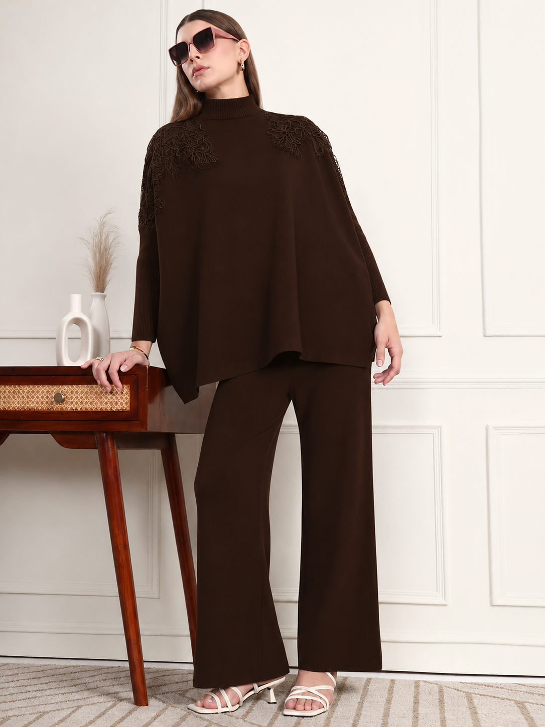 Thirty Threads Winter Wear Embroidered Mock Collar Long Sleeves Co-Ord Set