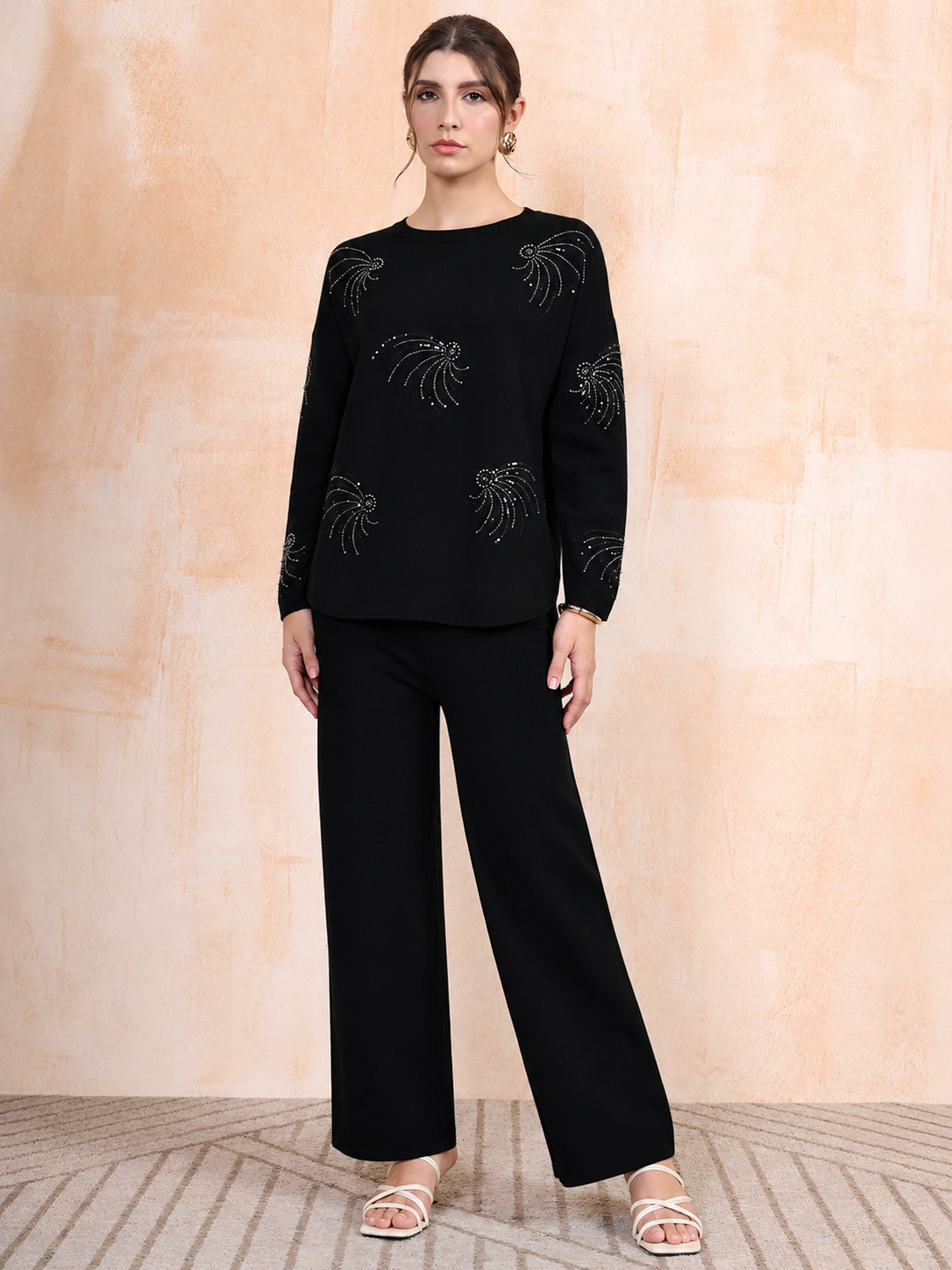Thirty Threads Winter Wear Embellished Round Neck Long Sleeves Co-Ord Set