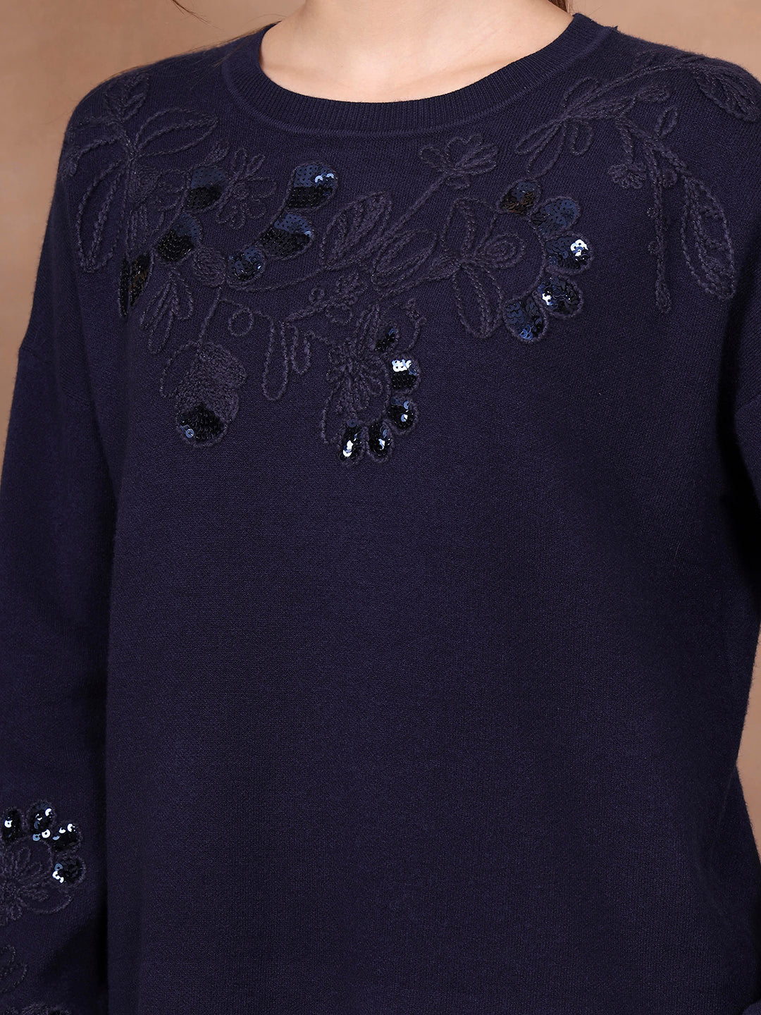 Thirty Threads Winter Wear Embellished Round Neck Long Sleeves Co-Ord Set