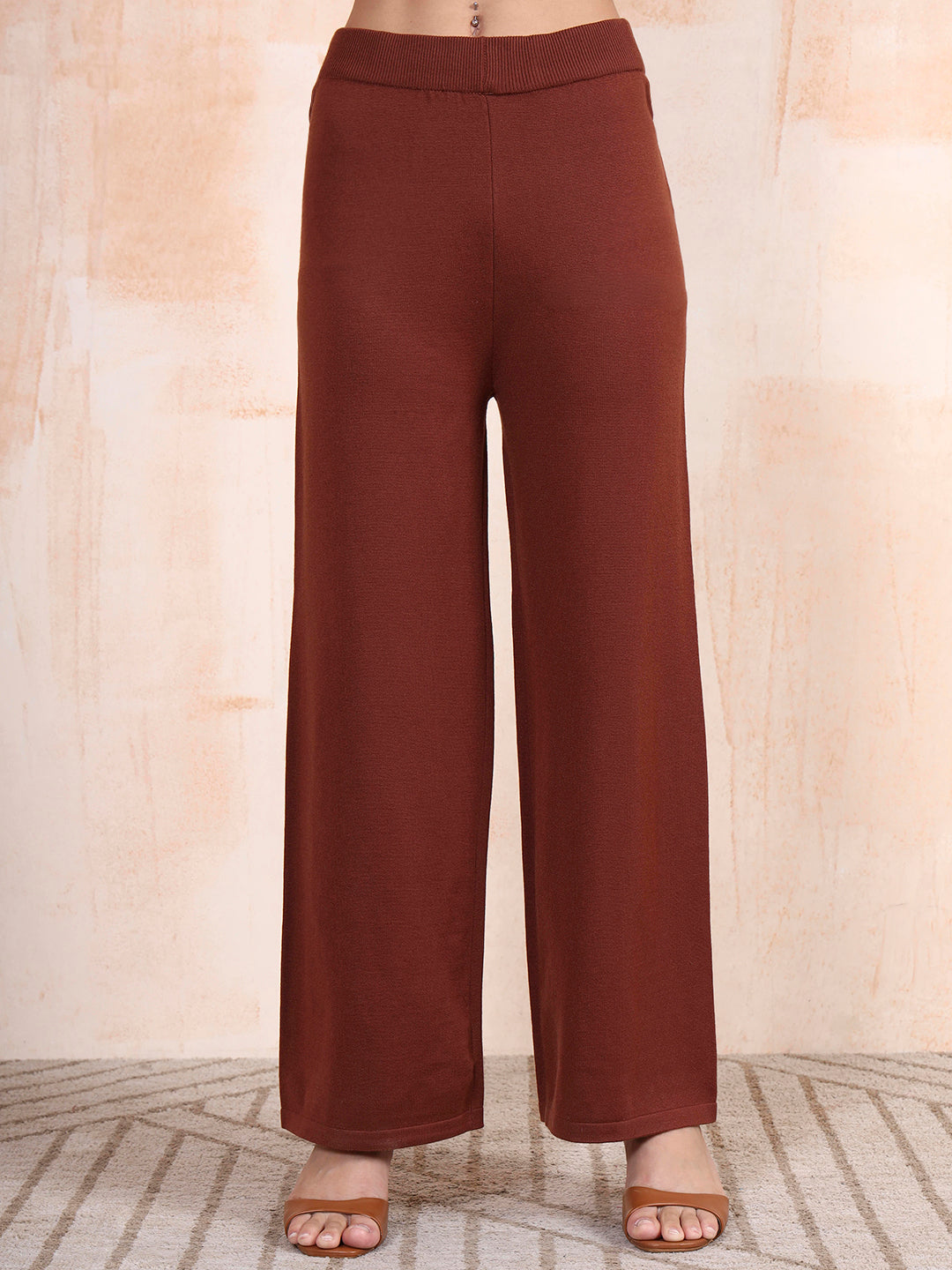 Thirty Threads Winter Wear Rust Embroidered Round Neck Long Sleeves Co-Ord Set