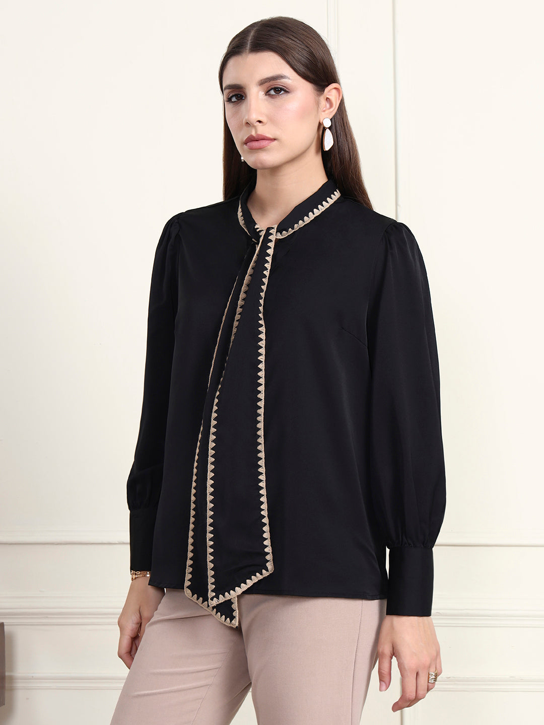 Thirty Threads Women's Black Solid Regular Shirt